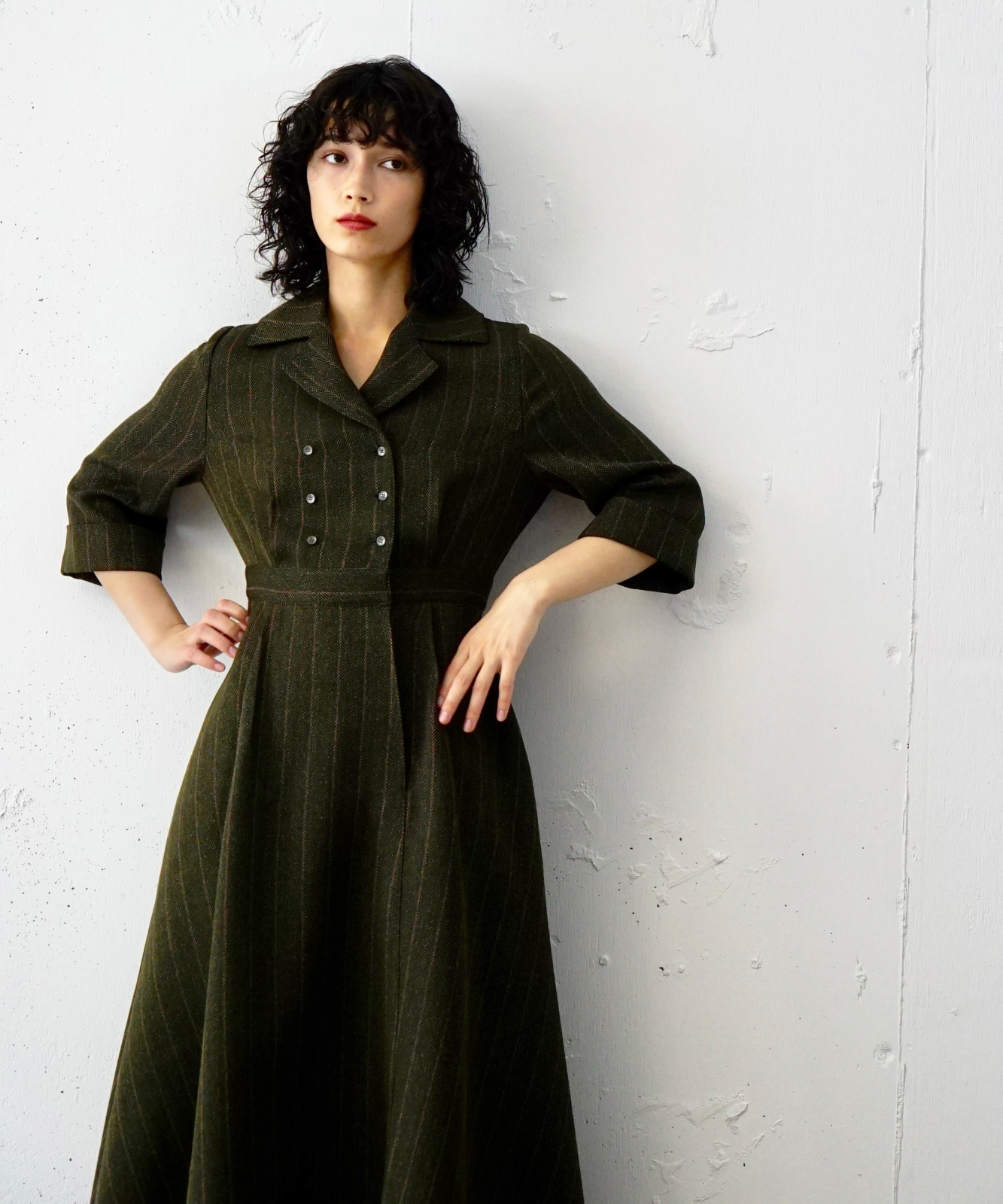 ≪予約販売≫open collar herringbone one piece(オープンカラーヘリンボーンワンピース)≪2023年7月7日13:00販売開始≫≪2023年9月下旬発送予定≫