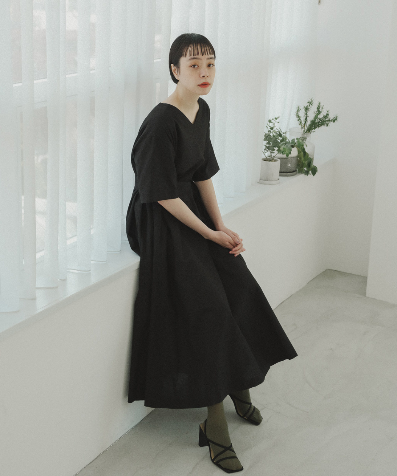 ≪在庫販売≫【THE DRESS #36】black linen dress（ブラックリネン