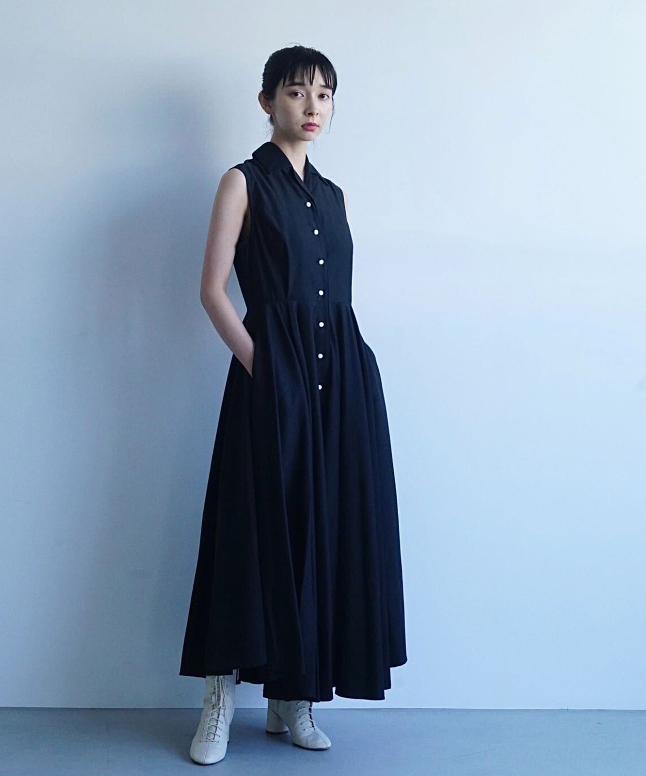 ≪在庫販売≫【THE DRESS #23】no sleeve open collar dress(ノースリーブオープンカラードレス)