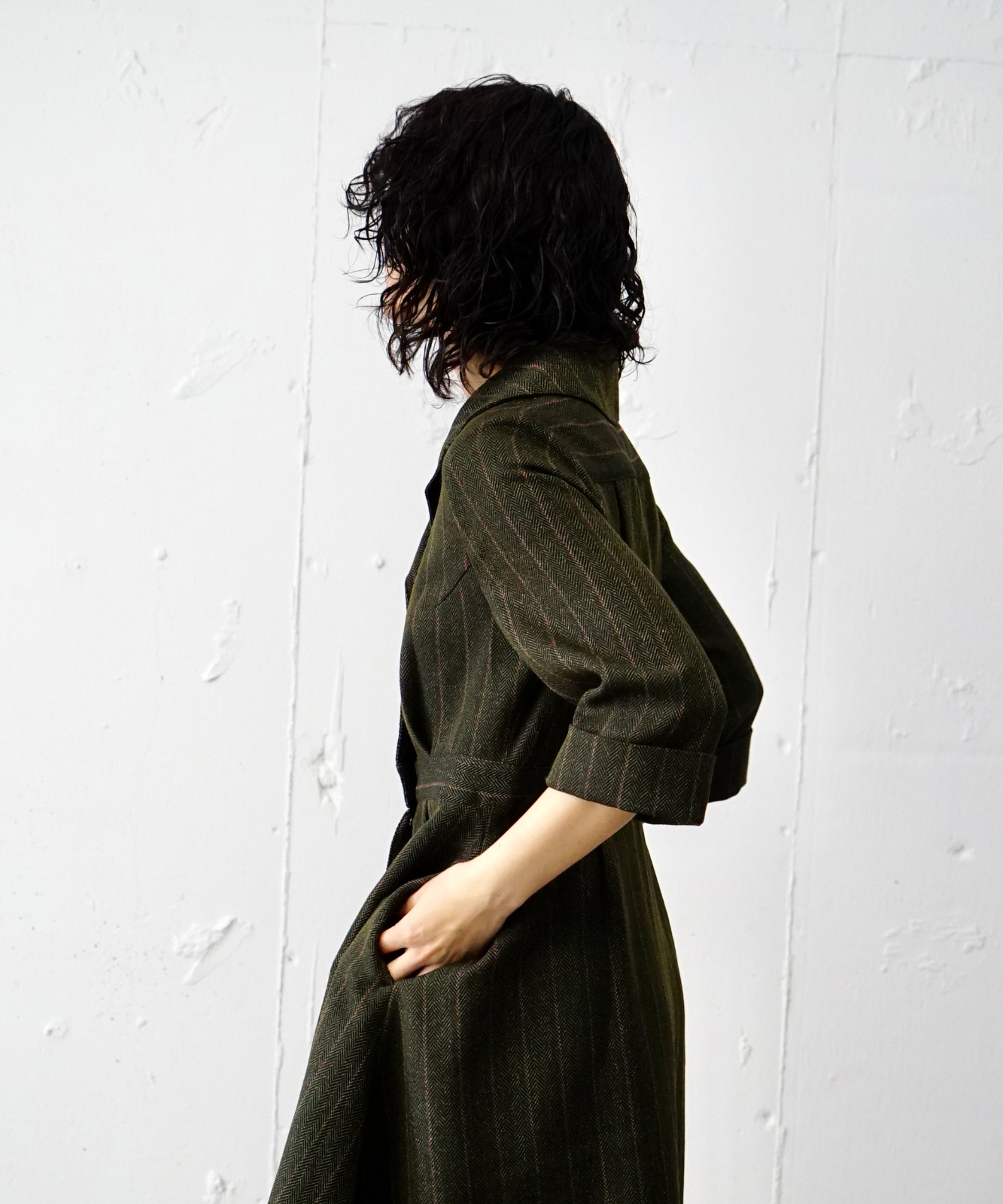 ≪予約販売≫open collar herringbone one piece(オープンカラーヘリンボーンワンピース)≪2023年7月7日13:00販売開始≫≪2023年9月下旬発送予定≫