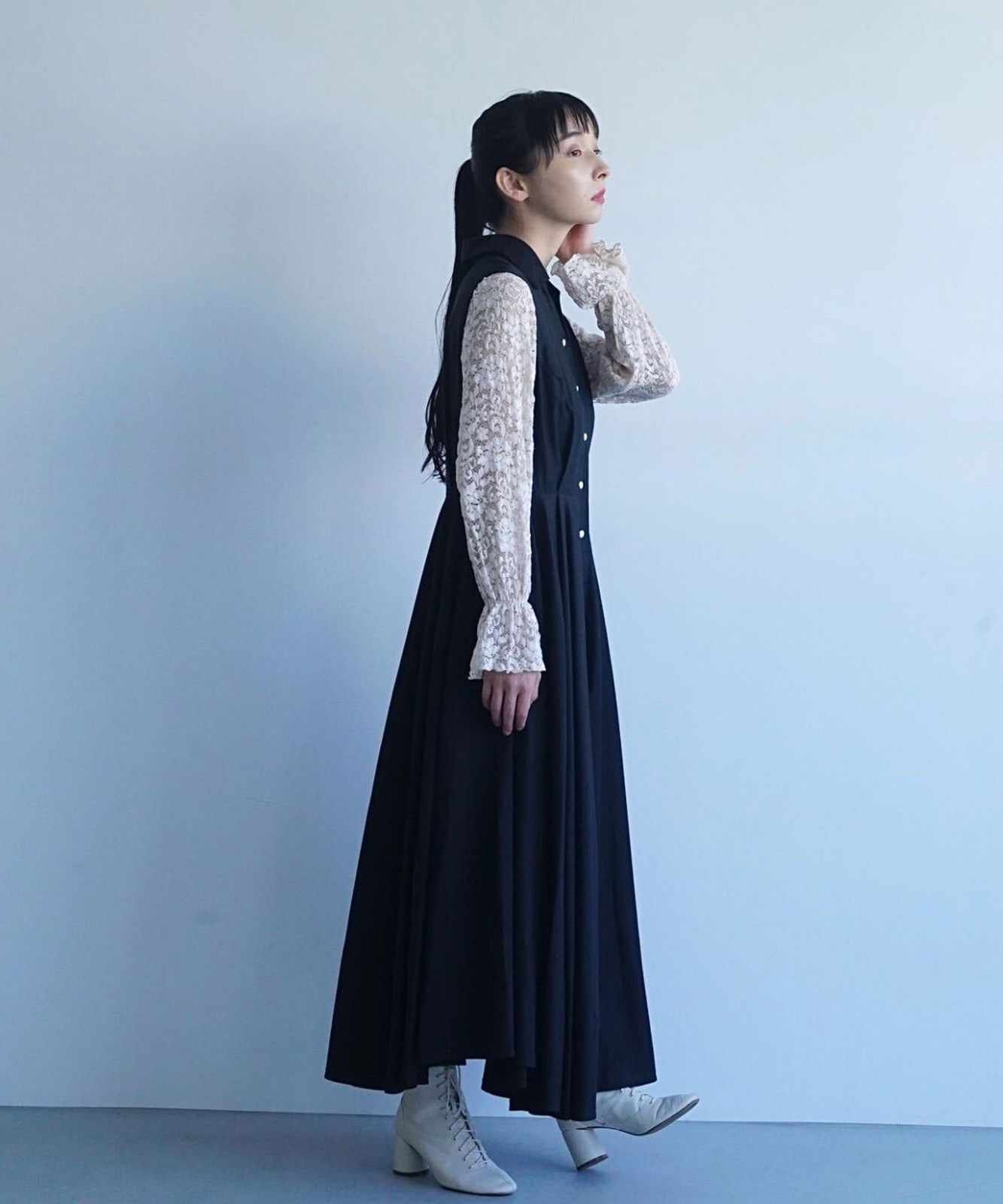 ≪在庫販売≫【THE DRESS #23】no sleeve open collar dress(ノースリーブオープンカラードレス)
