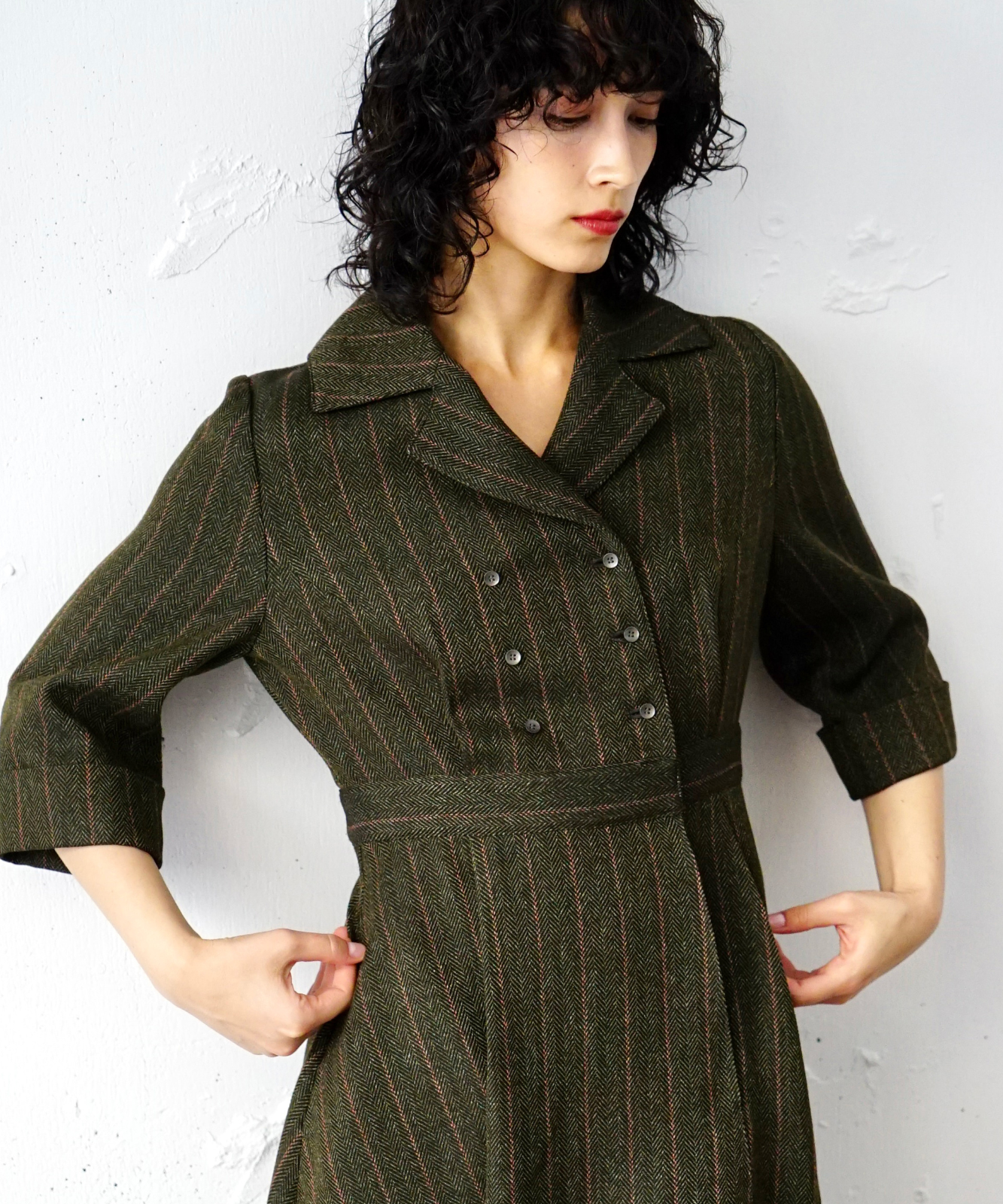 ≪予約販売≫open collar herringbone one piece(オープンカラーヘリンボーンワンピース)≪2023年7月7日13:00販売開始≫≪2023年9月下旬発送予定≫