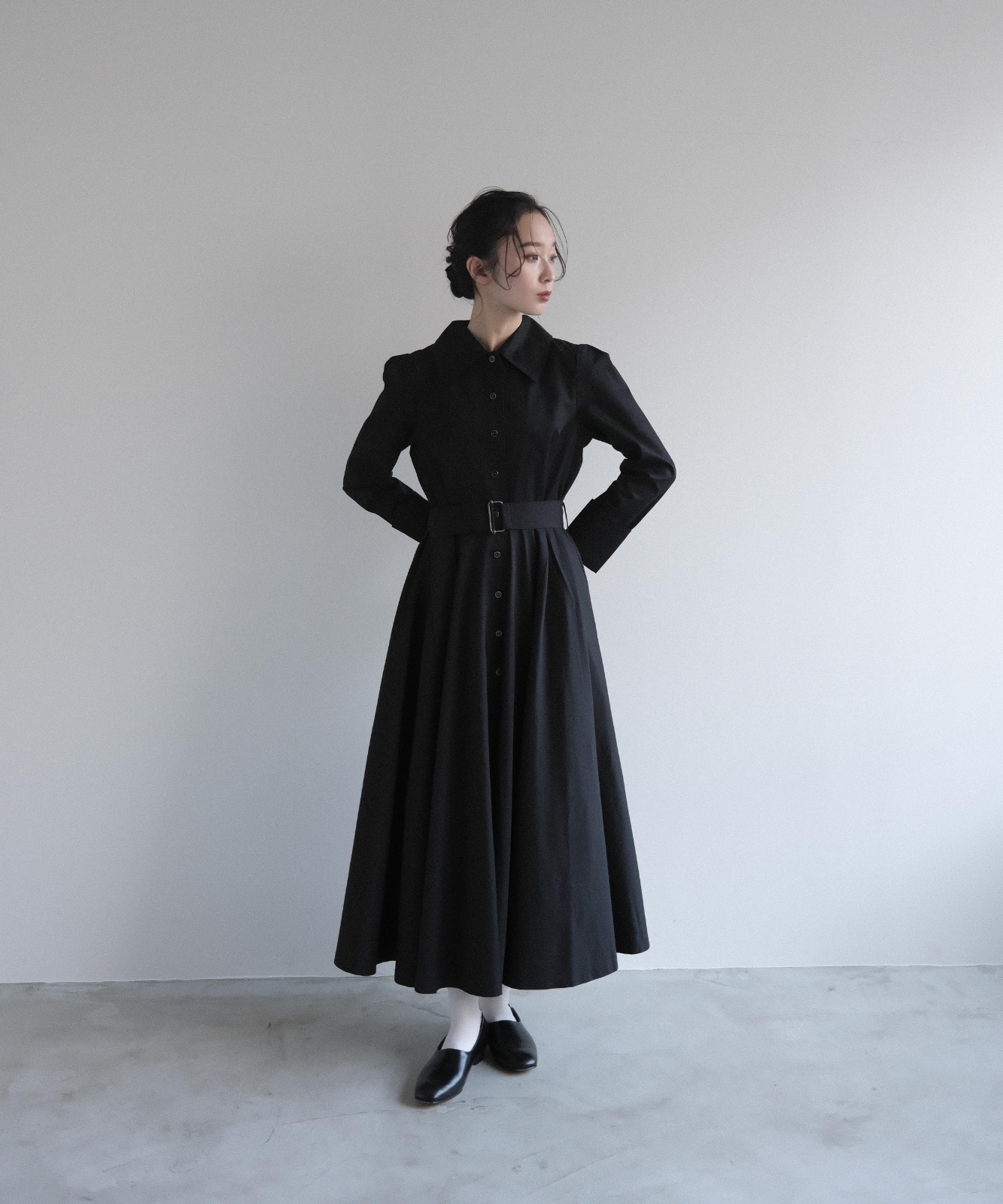 ≪在庫販売≫【THE DRESS #18】big collar black button dress（ビッグ ...