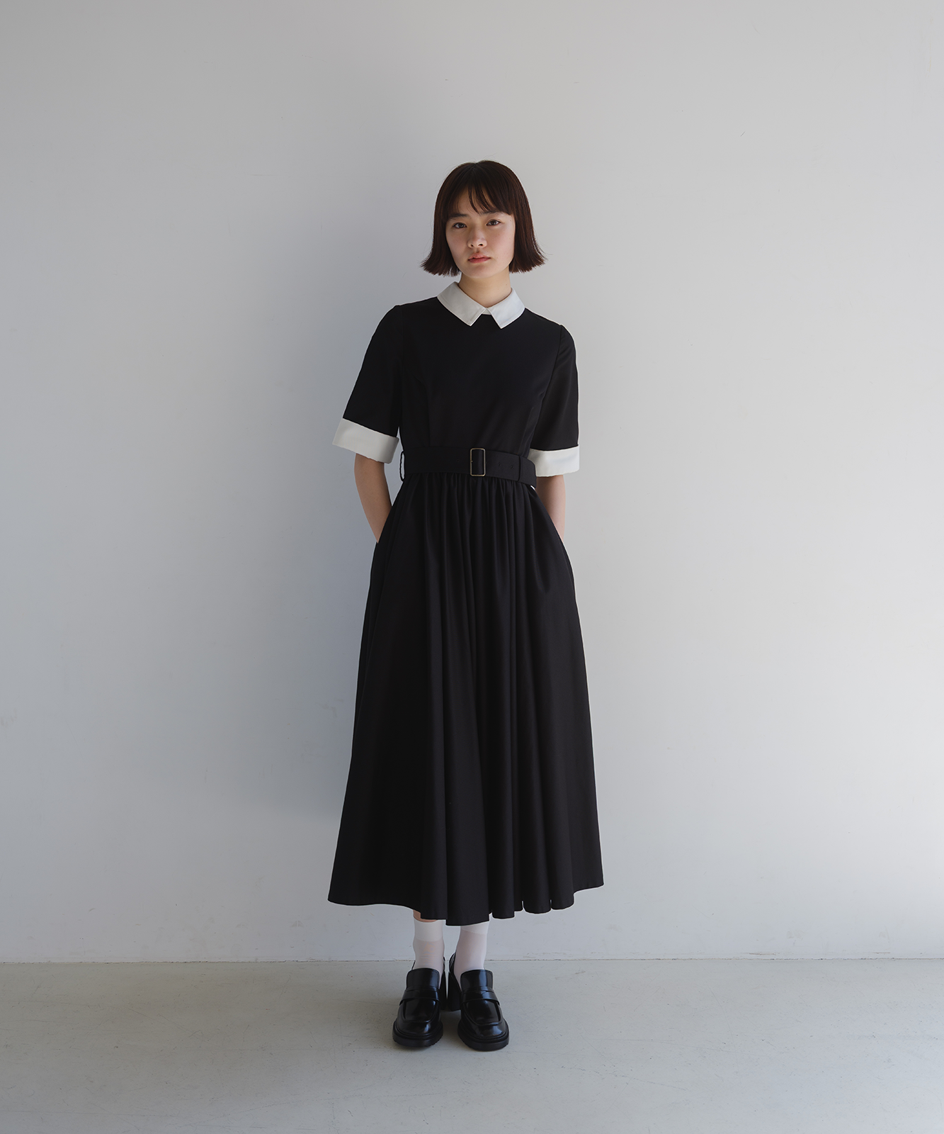 foufou バイカラー バックレース ワンピース ブラック0 ≪通常販売≫【THE DRESS #22】bicolor one piece(バイカラー