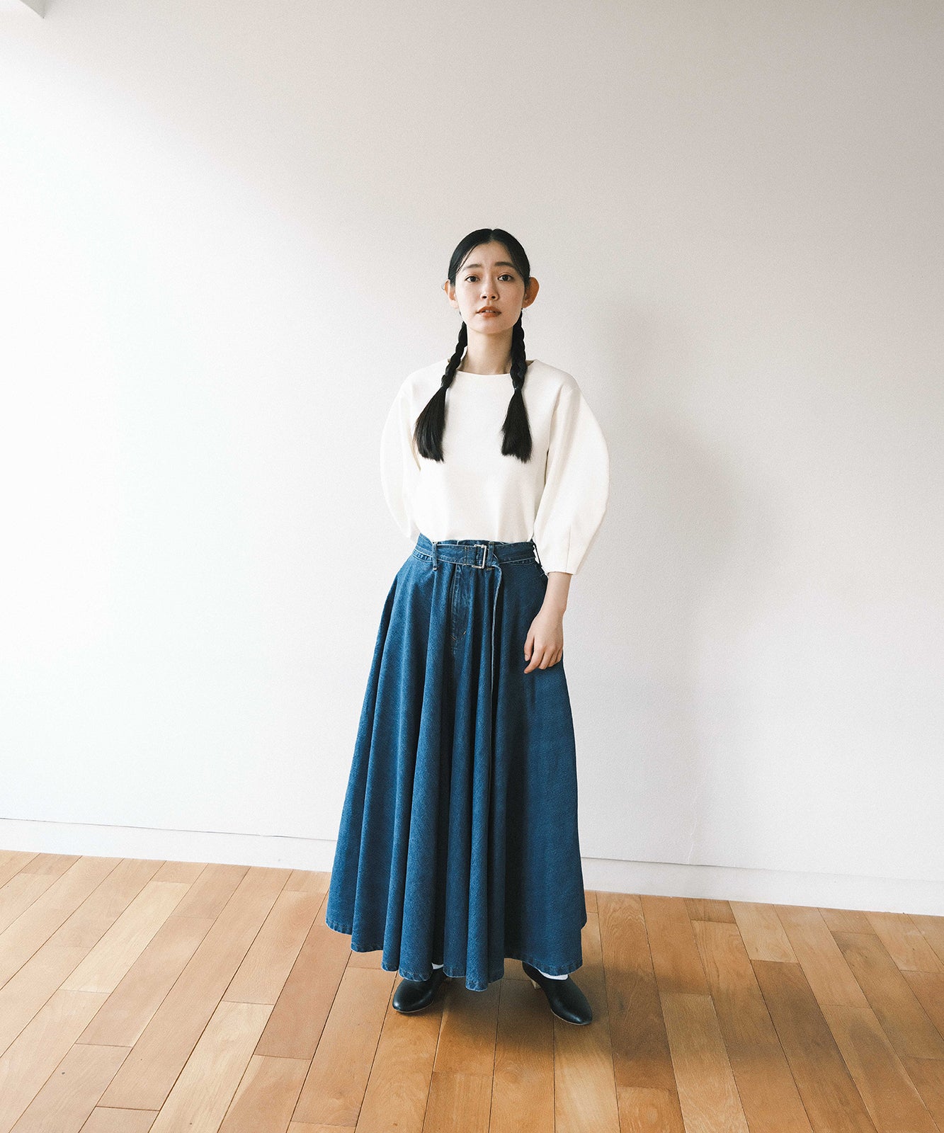 foufou super flare denim skirt - ロングスカート