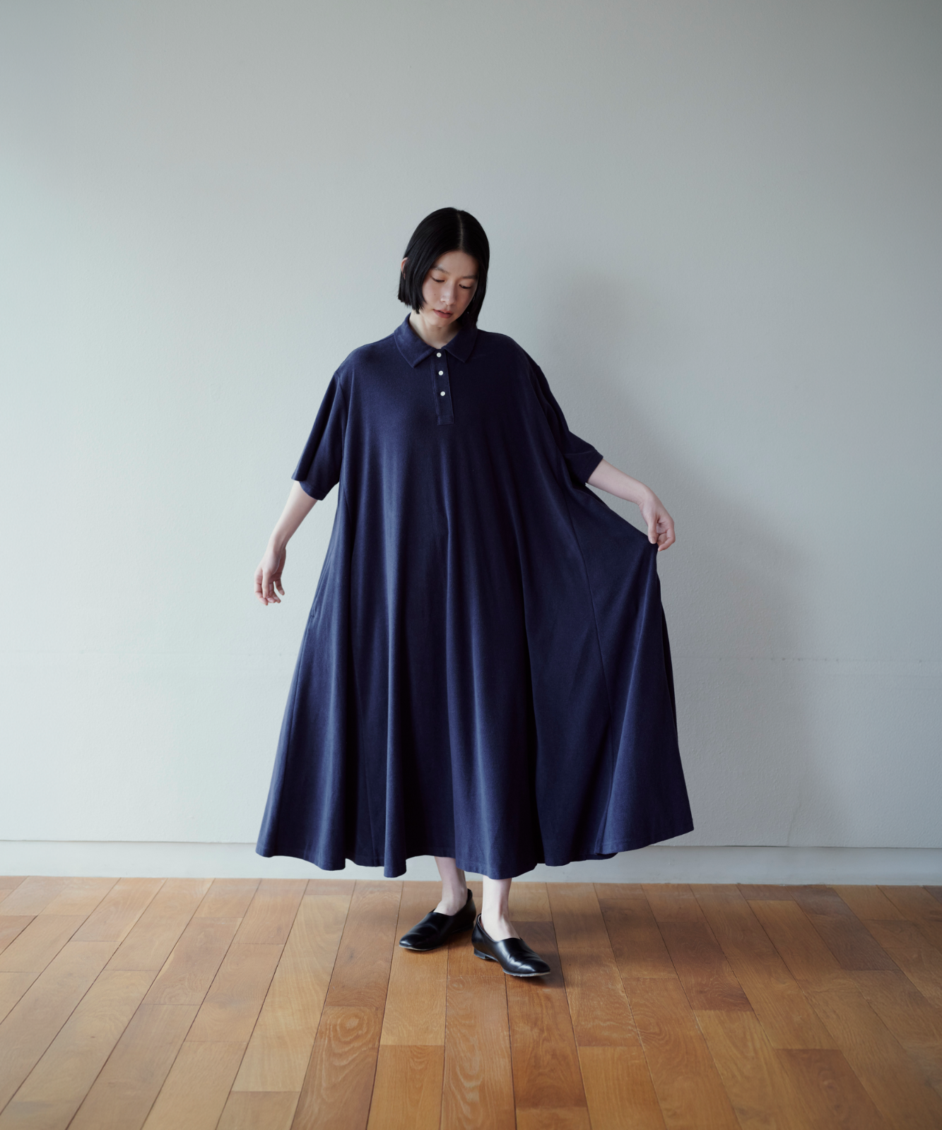 ≪通常販売≫polo collar pile one piece（ポロカラーパイルワンピース