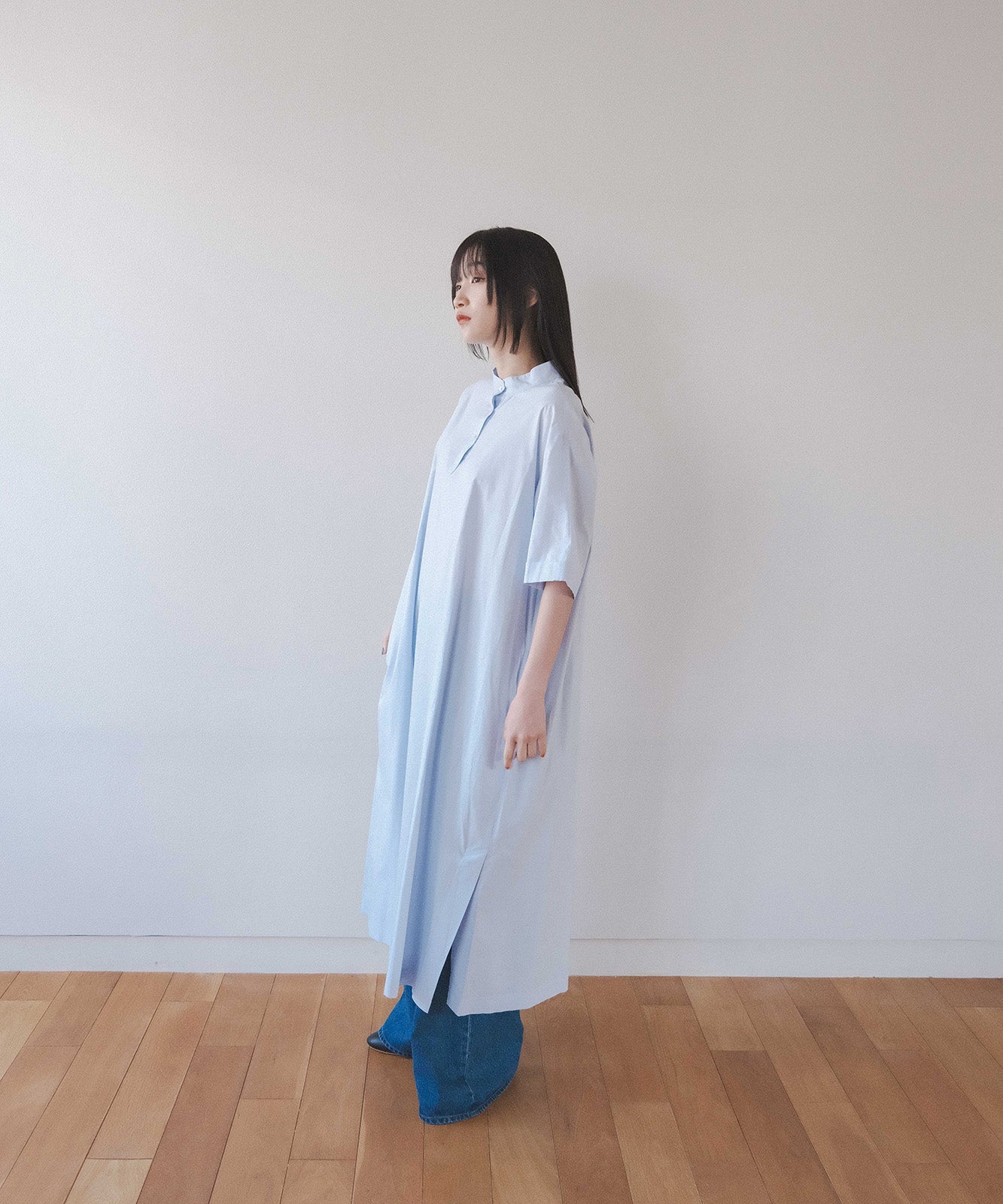 ≪在庫販売≫pale blue shirts one piece(ペールブルーシャツワンピース)
