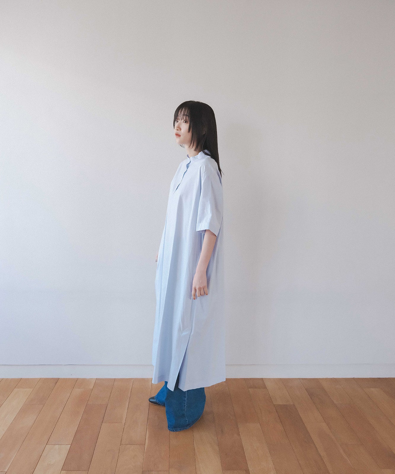 ≪在庫販売≫pale blue shirts one piece(ペールブルーシャツワンピース)
