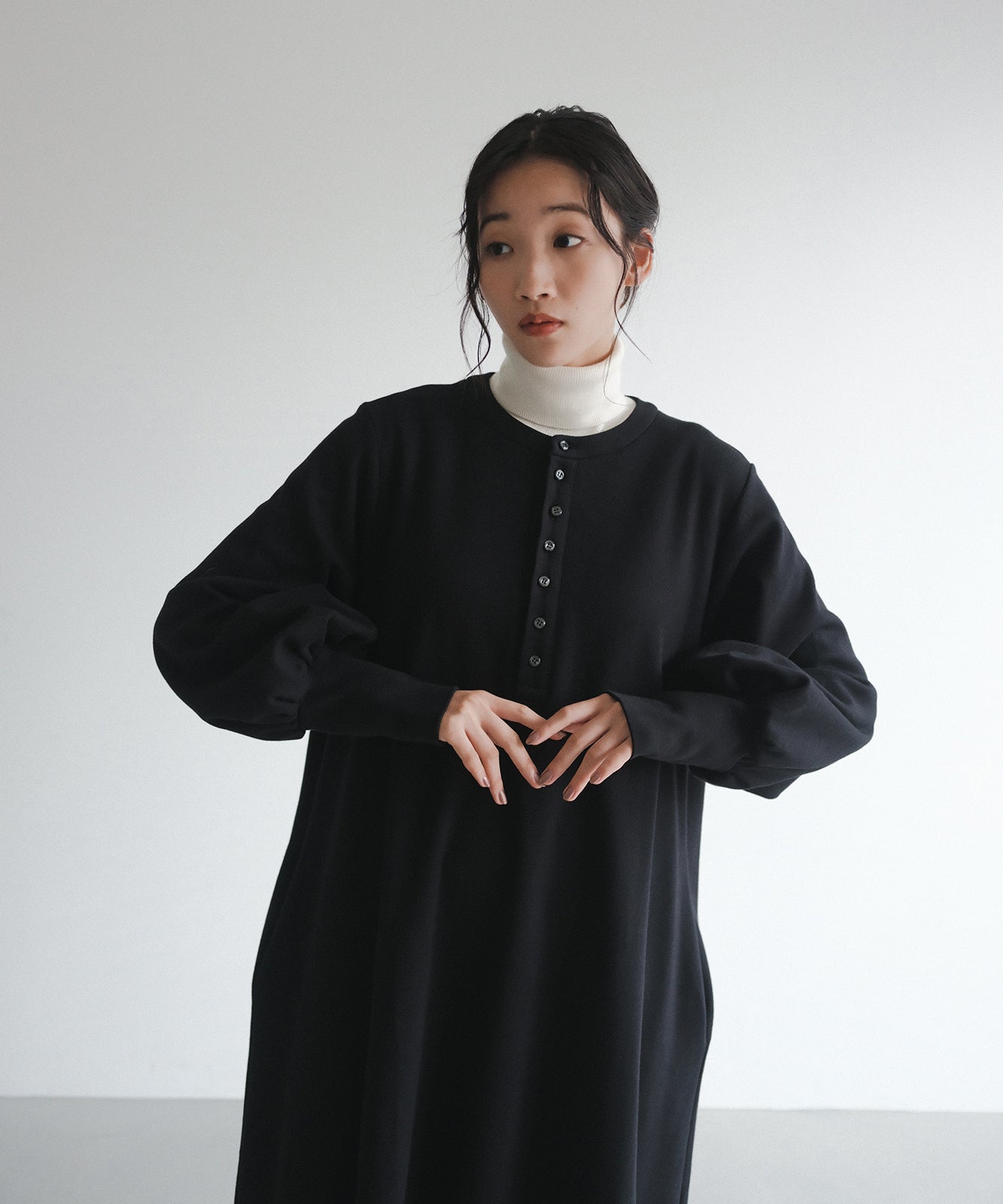 ≪通常販売≫henley neck volume sleeve one piece(ヘンリーネックボリュームスリーブワンピース)