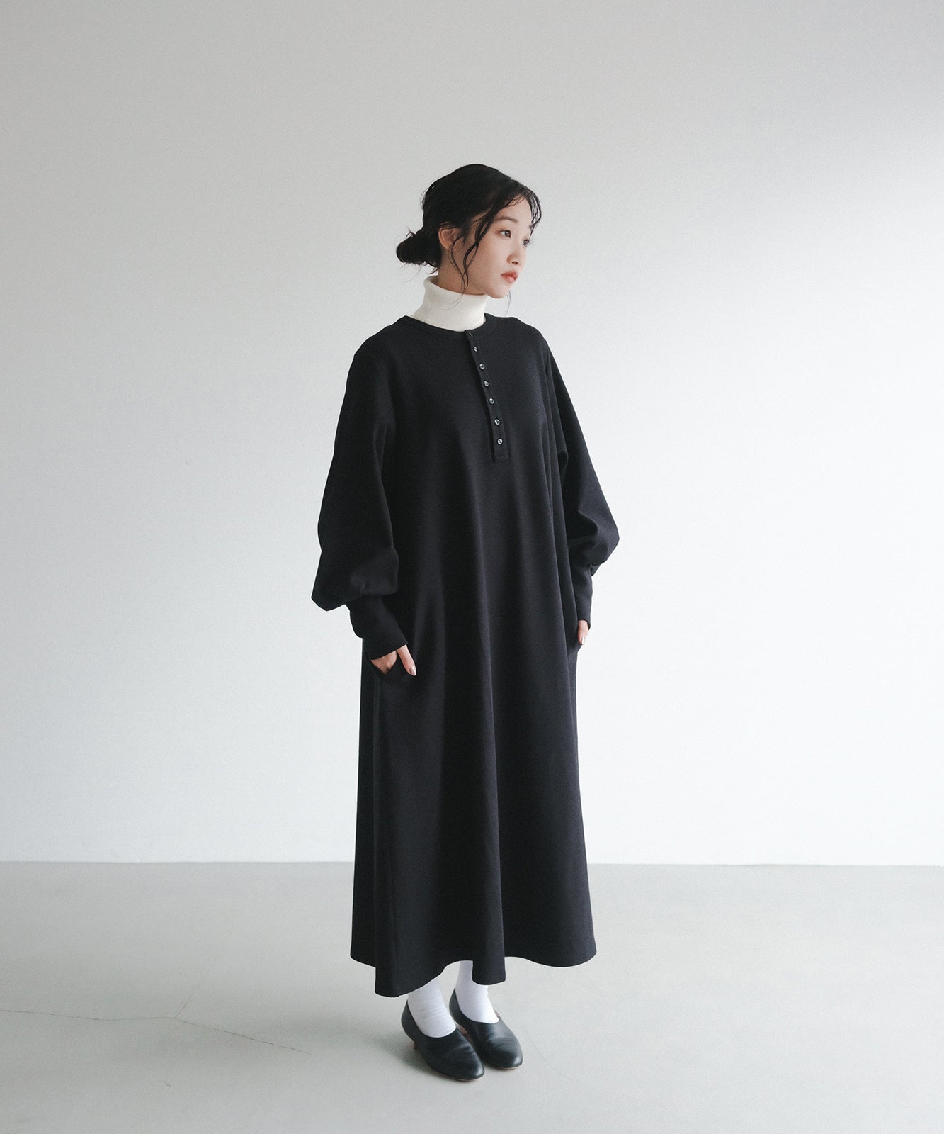 ≪通常販売≫henley neck volume sleeve one piece(ヘンリーネックボリュームスリーブワンピース)