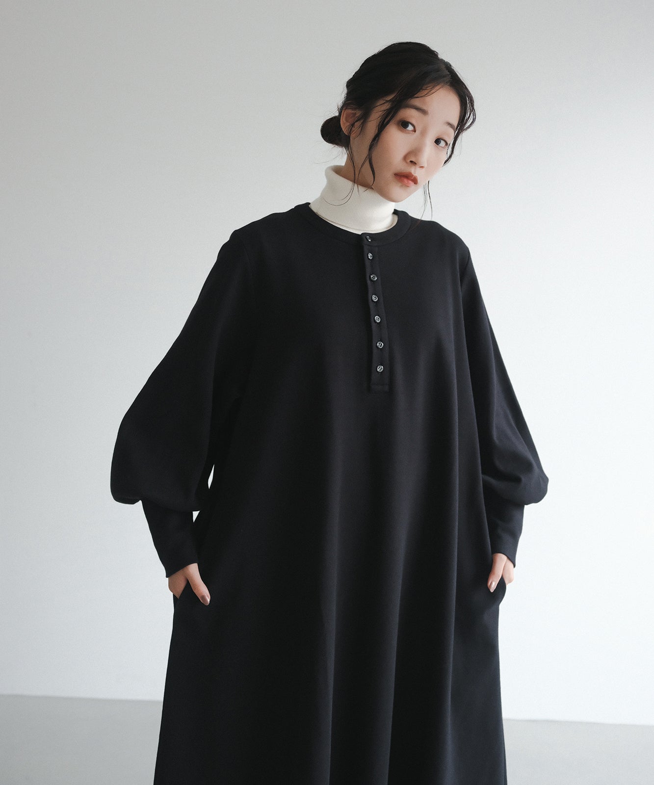 ≪通常販売≫henley neck volume sleeve one piece(ヘンリーネックボリュームスリーブワンピース)