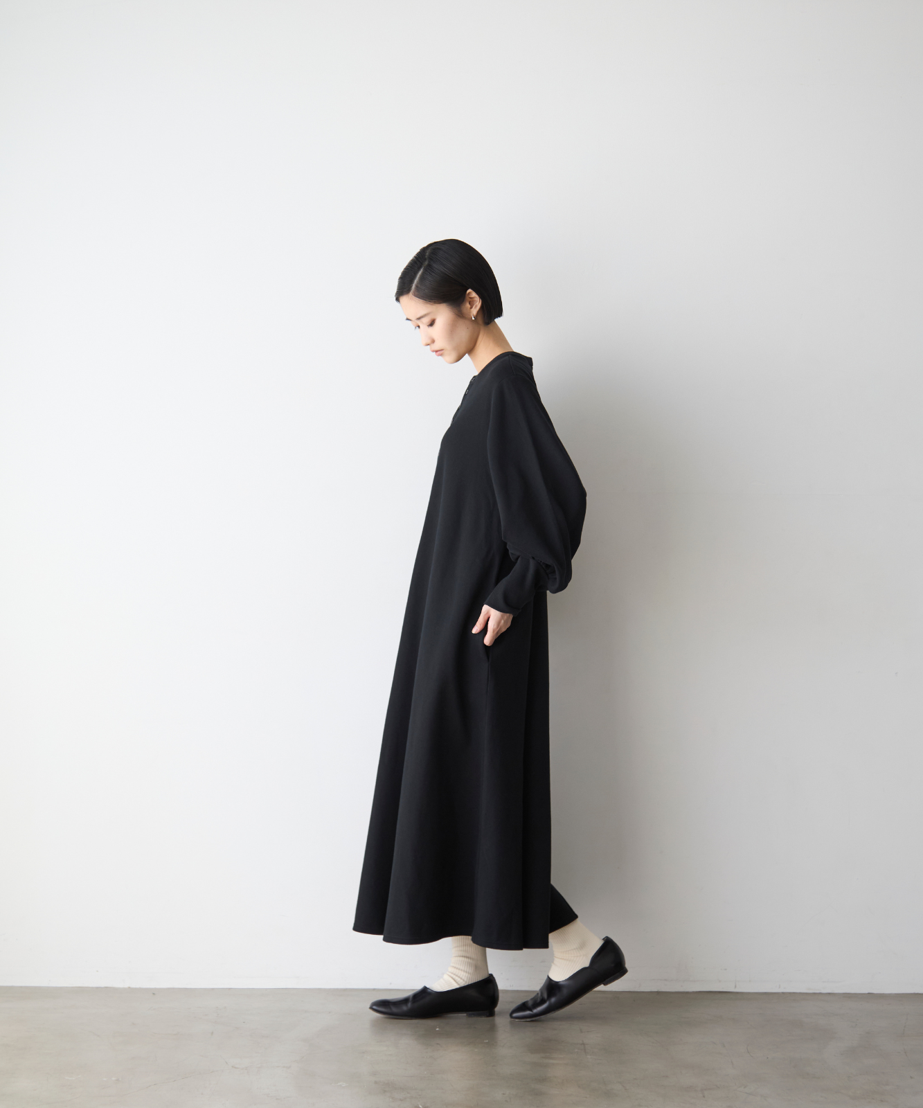 ≪通常販売≫henley neck volume sleeve one piece(ヘンリーネックボリュームスリーブワンピース)