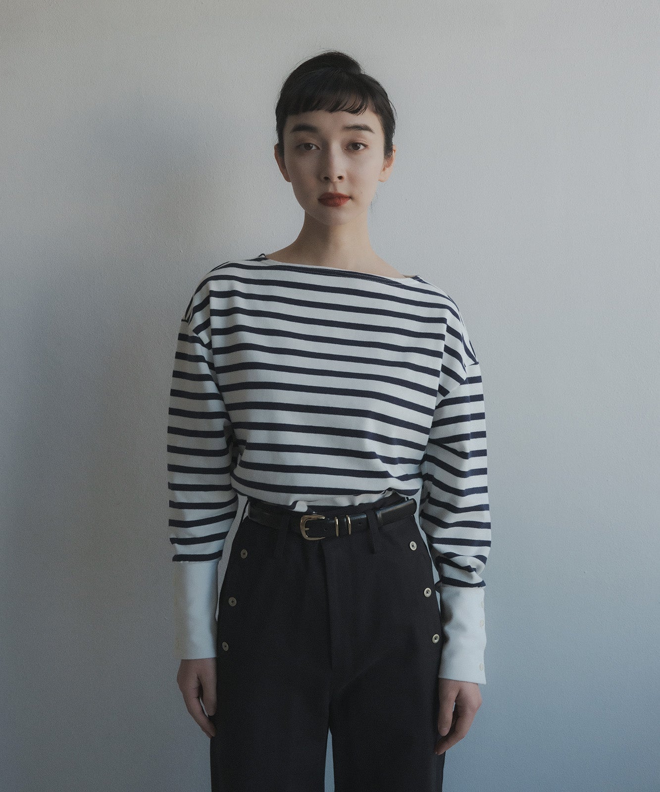 ≪在庫販売≫foufou basque shirt(white×navy)≪2023年9月1日15:00販売開始≫