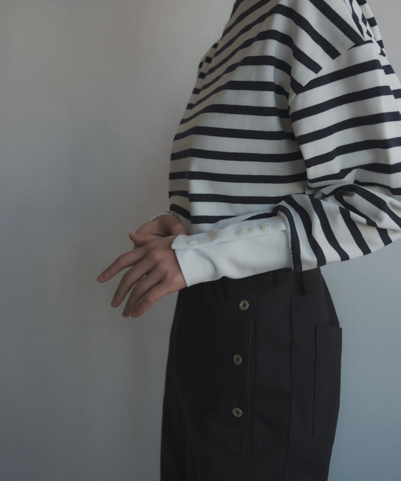 ≪在庫販売≫foufou basque shirt(white×navy)≪2023年9月1日15:00販売開始≫