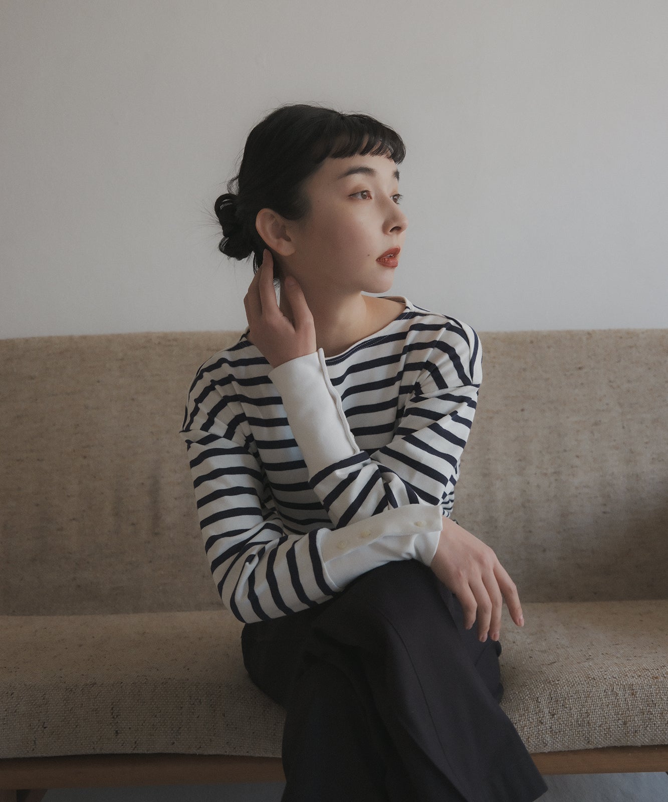 ≪在庫販売≫foufou basque shirt(white×navy)≪2023年9月1日15:00販売開始≫