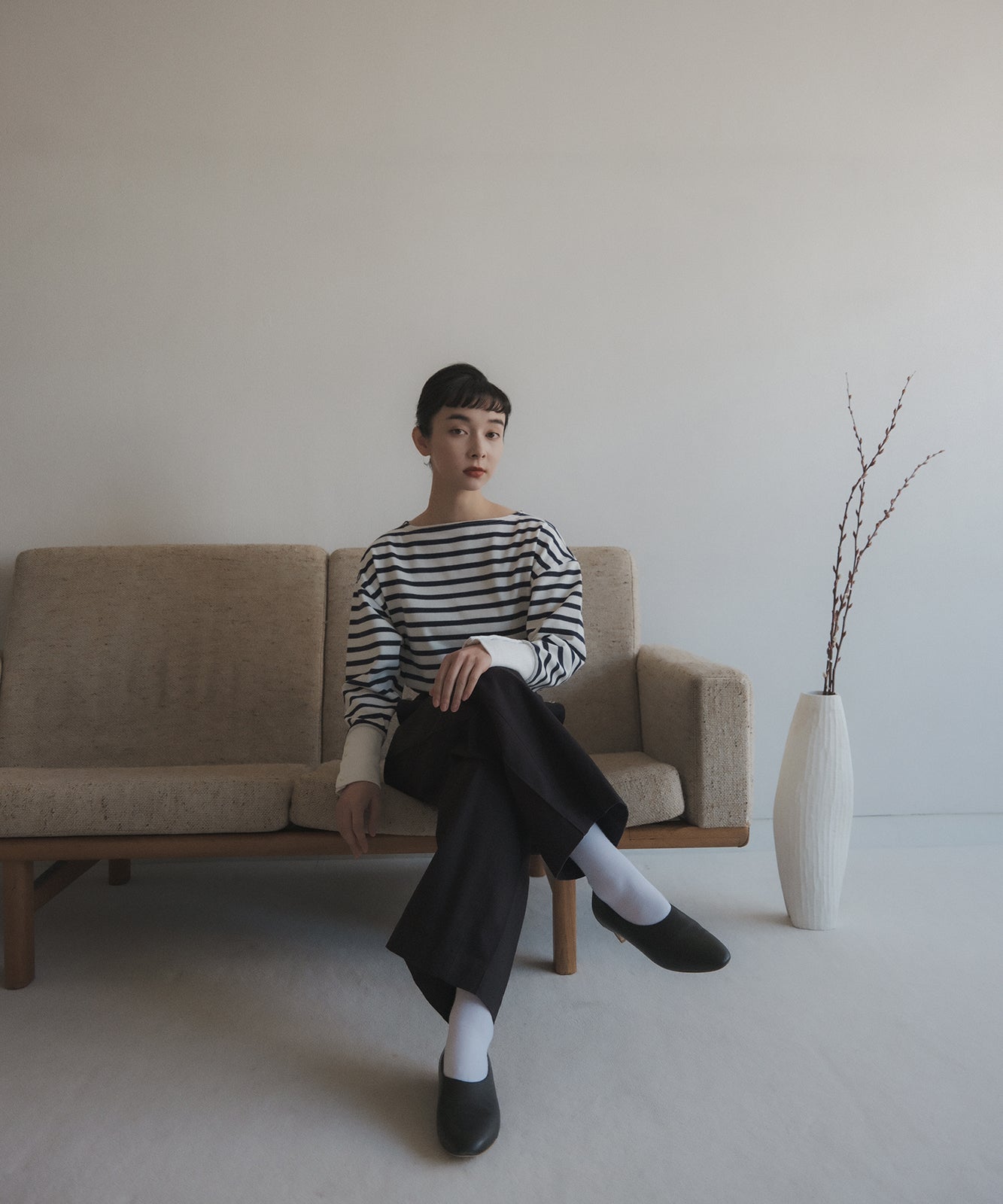 ≪在庫販売≫foufou basque shirt(white×navy)≪2023年9月1日15:00販売開始≫