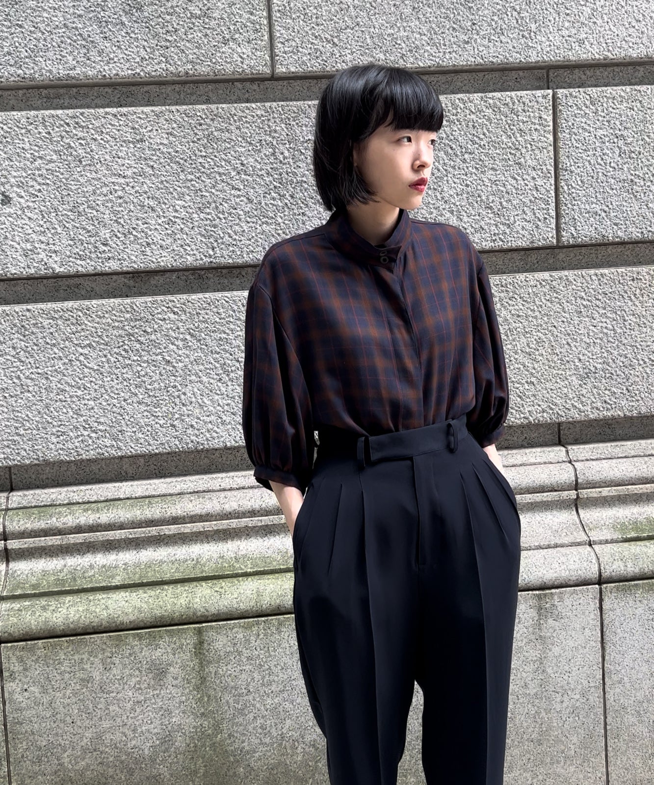 ≪在庫販売≫summer check stand collar blouse（サマーチェック 