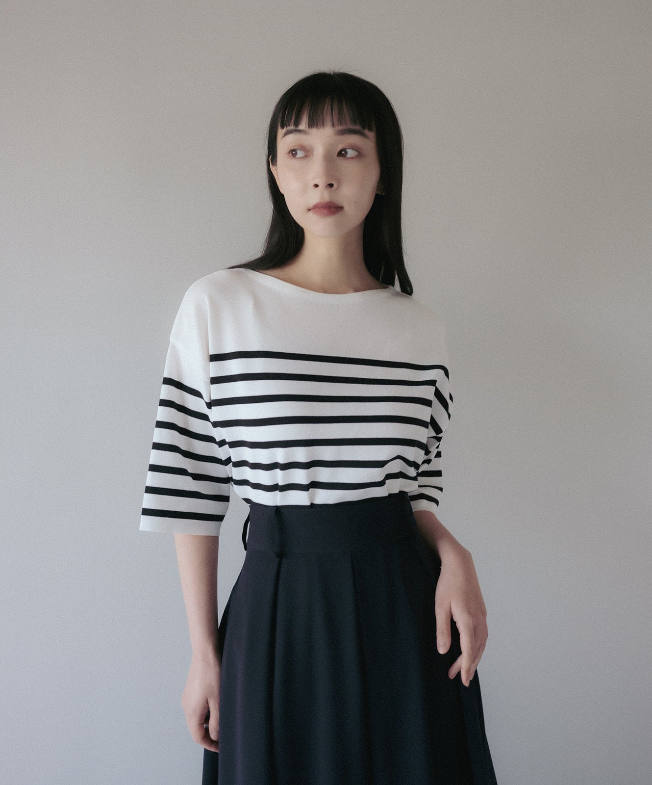 ≪在庫販売≫panel border summer cold knit(パネルボーダーサマーコールドニット)