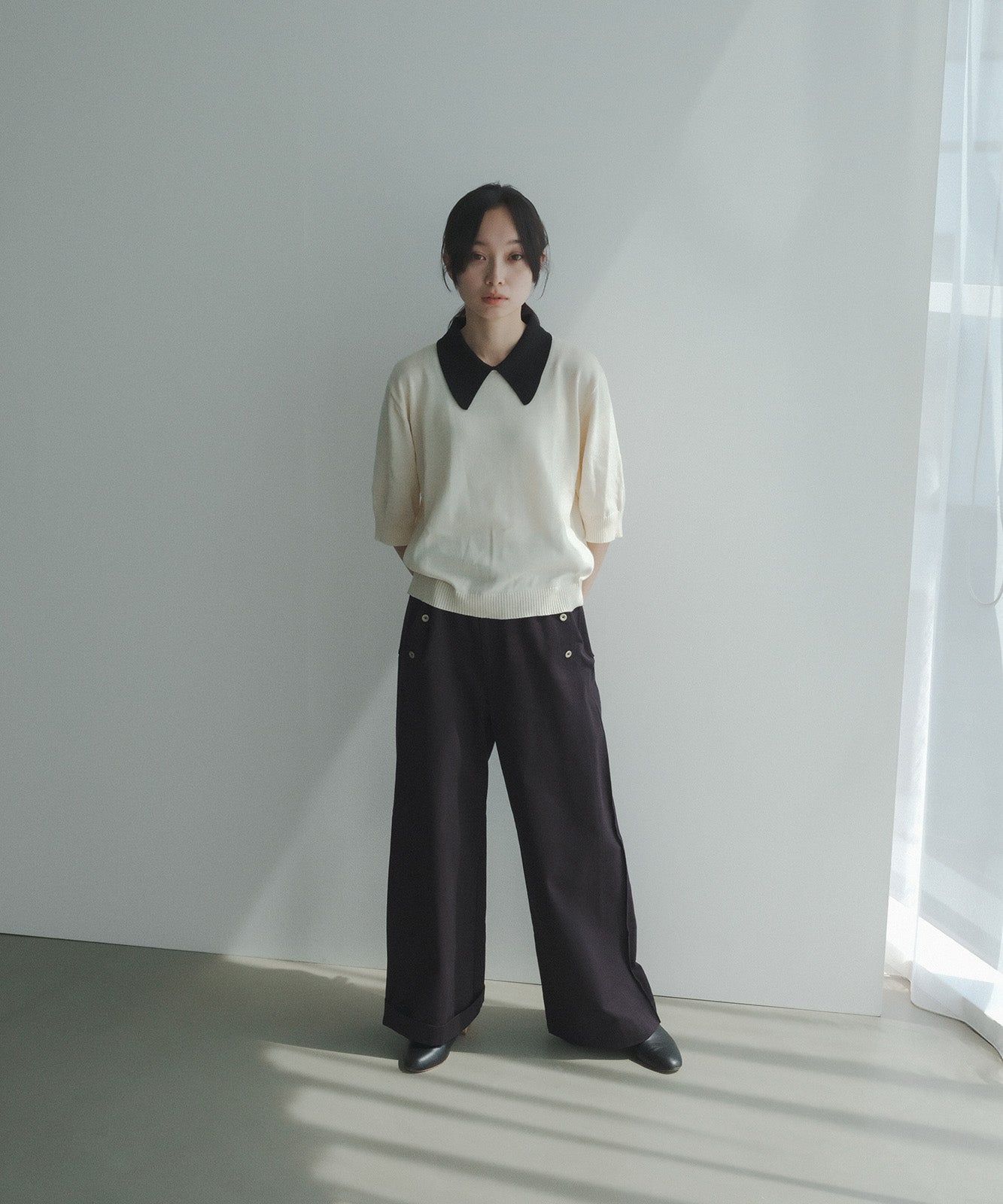 ≪在庫販売≫bi-color knit polo - ivory × black -(short sleeves)≪2023年8月1日19:00販売開始≫