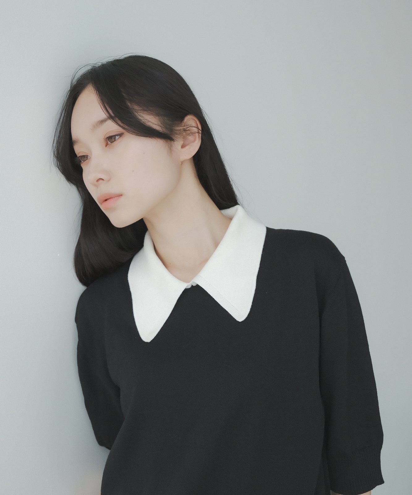 ≪在庫販売≫bi-color knit polo - black × white -(short sleeves)≪2023年5月29日21:00販売開始≫