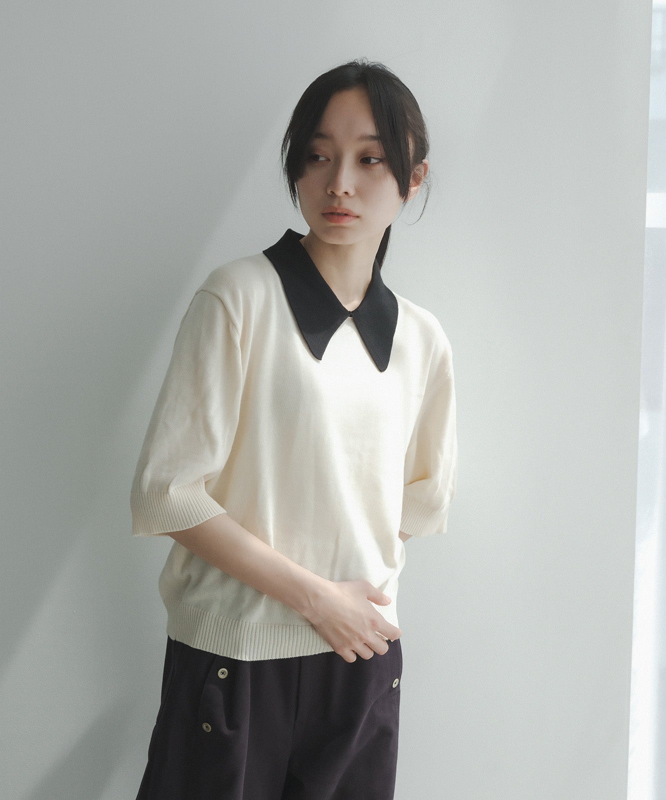 ≪在庫販売≫bi-color knit polo - ivory × black -(short sleeves)≪2023年8月1日19:00販売開始≫