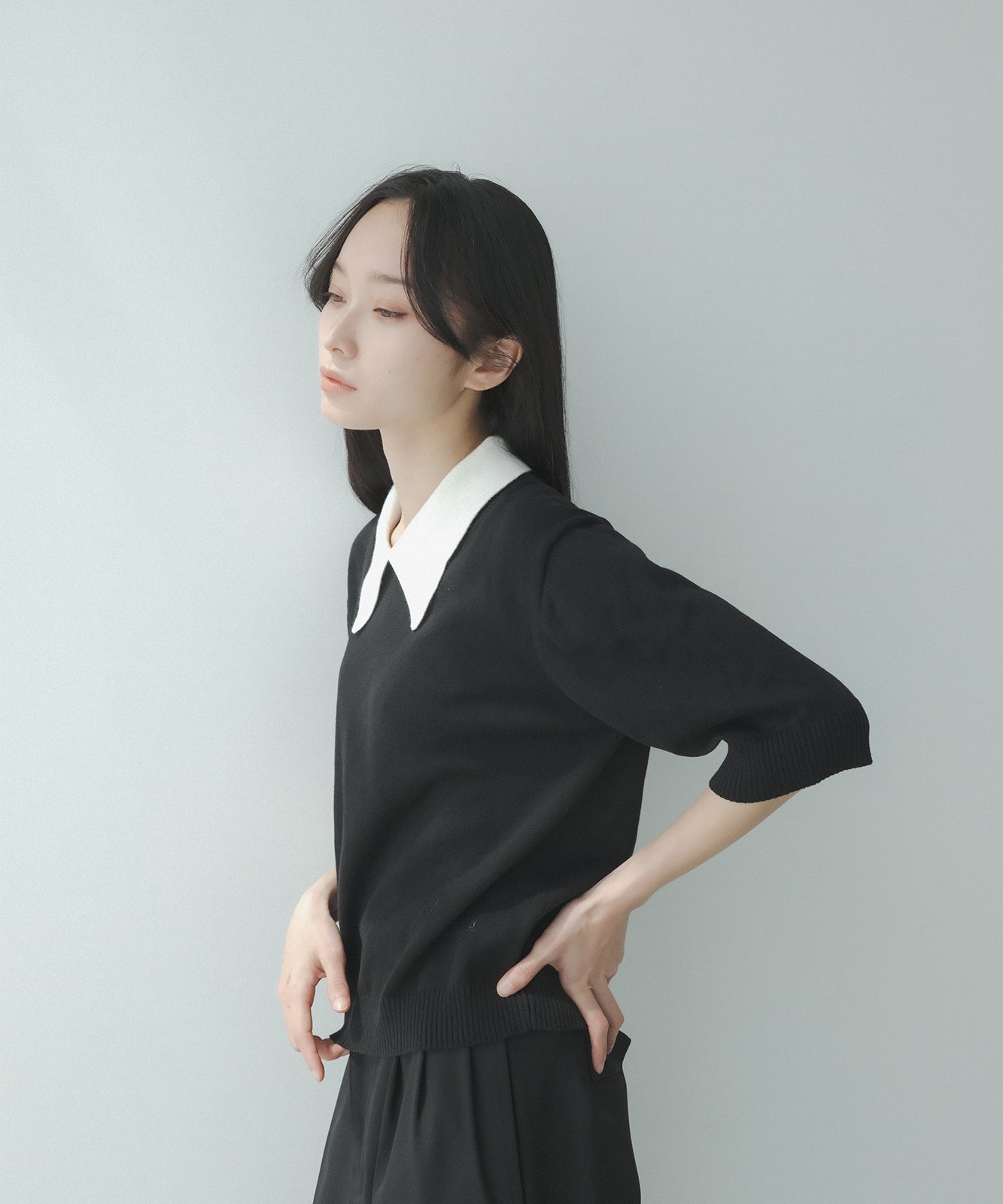 ≪在庫販売≫bi-color knit polo - black × white -(short sleeves)≪2023年5月29日21:00販売開始≫