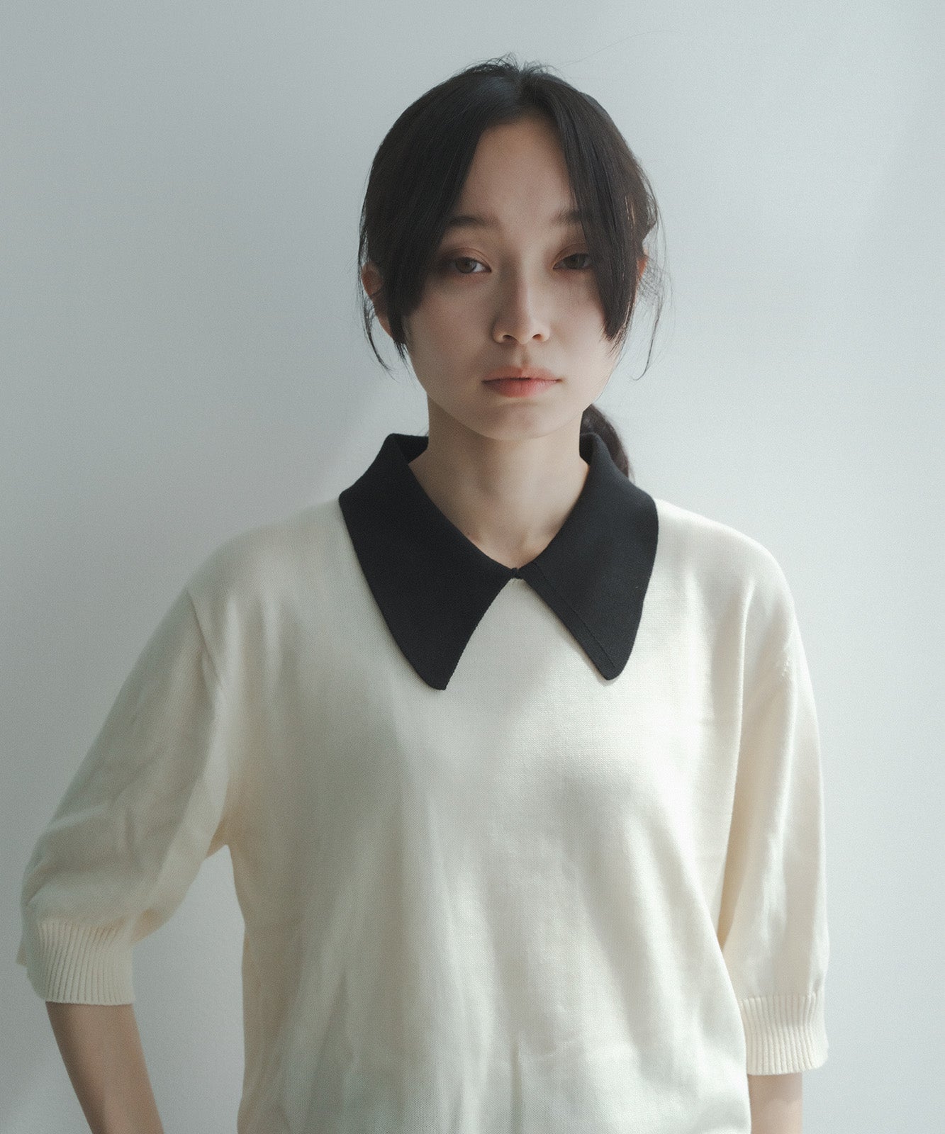 ≪在庫販売≫bi-color knit polo - ivory × black -(short sleeves)≪2023年8月1日19:00販売開始≫