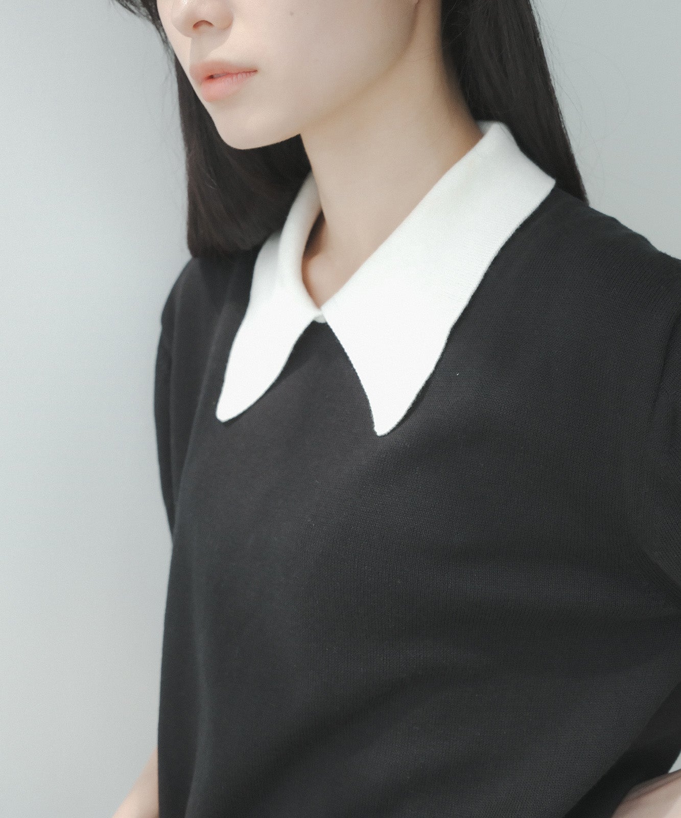 ≪在庫販売≫bi-color knit polo - black × white -(short sleeves)≪2023年5月29日21:00販売開始≫