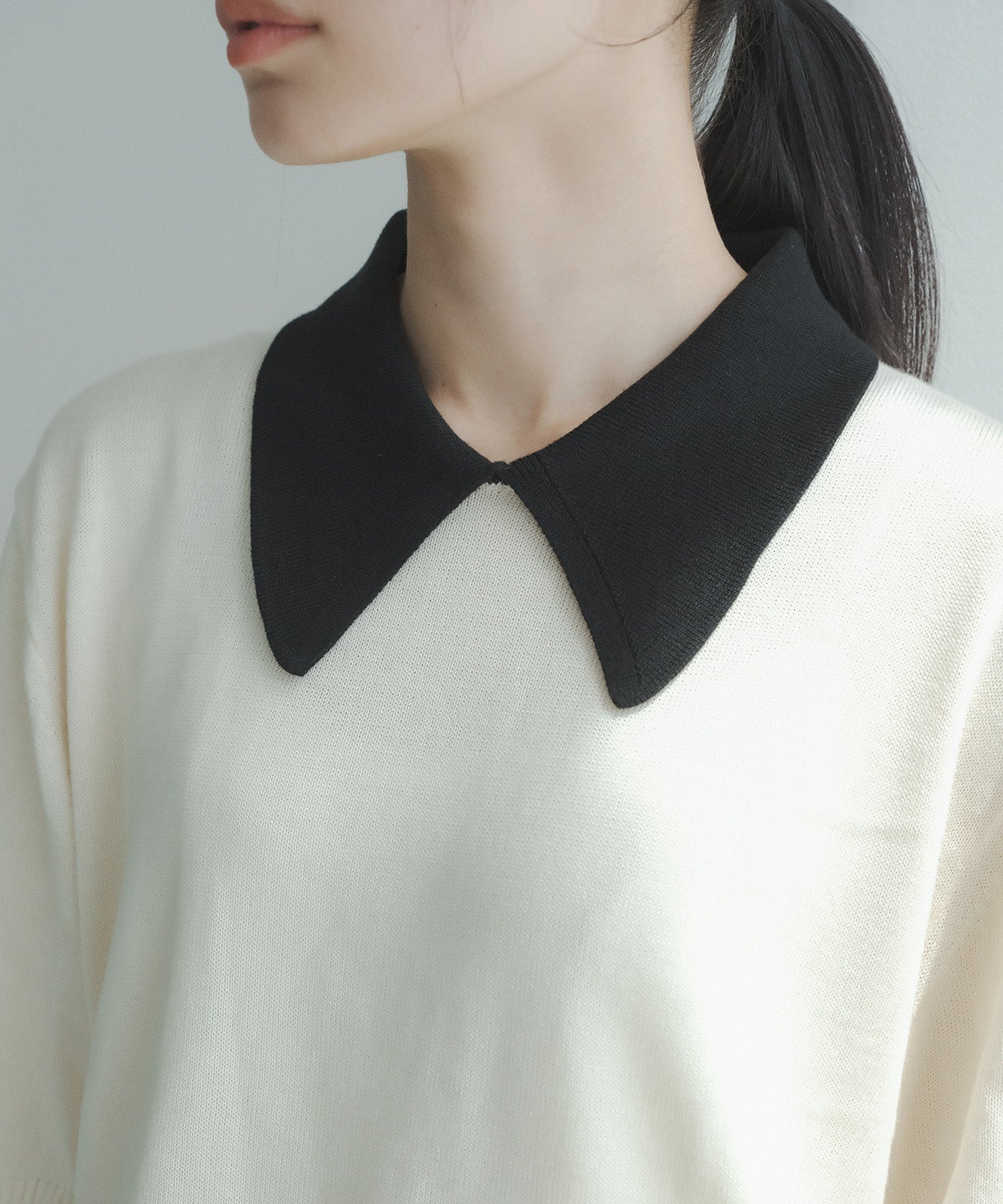 ≪在庫販売≫bi-color knit polo - ivory × black -(short sleeves)≪2023年8月1日19:00販売開始≫