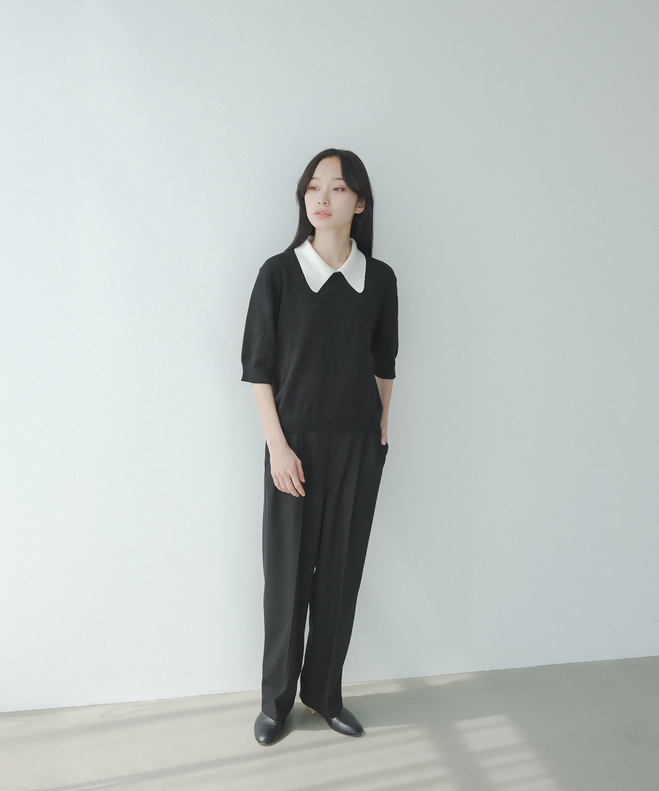 ≪在庫販売≫bi-color knit polo - black × white -(short sleeves)≪2023年5月29日21:00販売開始≫