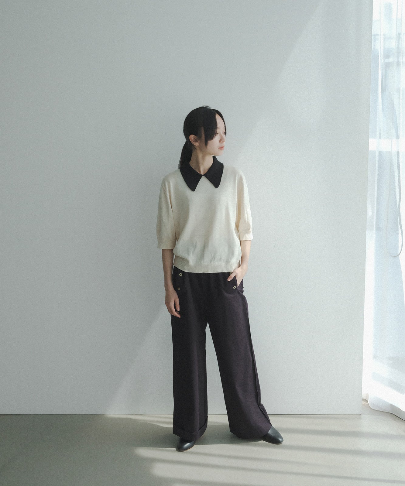 ≪在庫販売≫bi-color knit polo - ivory × black -(short sleeves)≪2023年8月1日19:00販売開始≫
