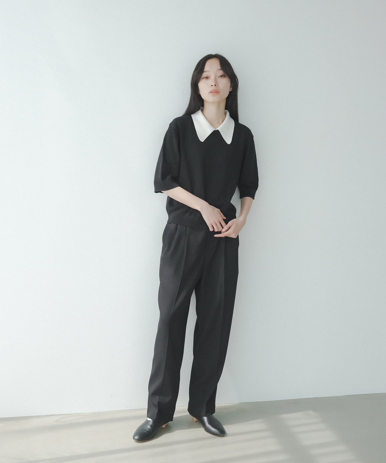 ≪在庫販売≫bi-color knit polo - black × white -(short sleeves)≪2023年5月29日21:00販売開始≫