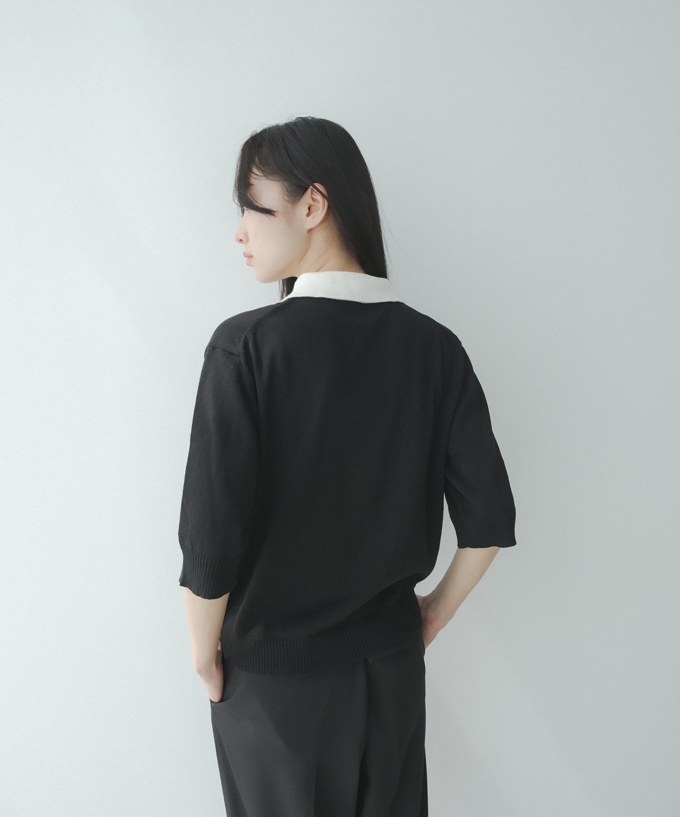 ≪在庫販売≫bi-color knit polo - black × white -(short sleeves)≪2023年5月29日21:00販売開始≫