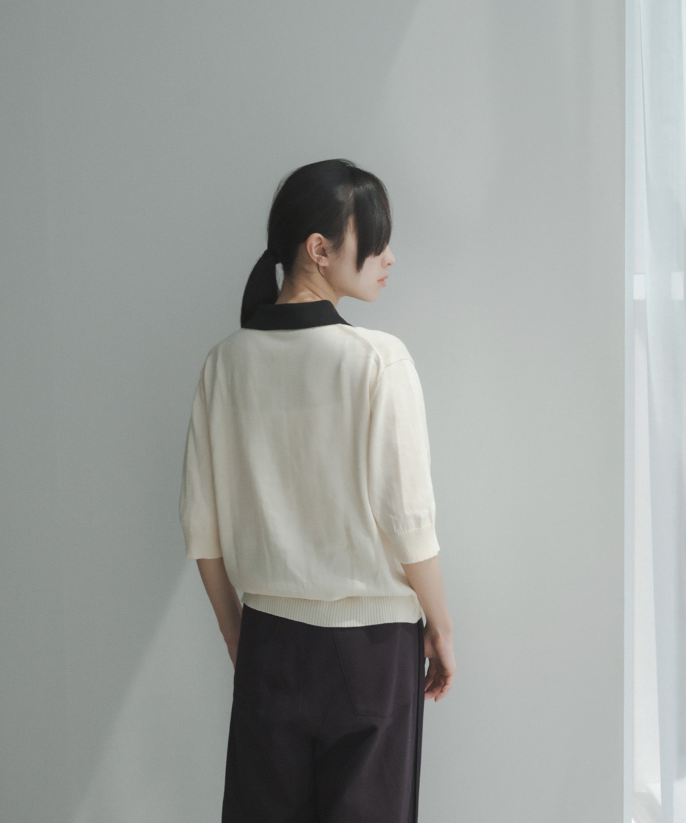 ≪在庫販売≫bi-color knit polo - ivory × black -(short sleeves)≪2023年8月1日19:00販売開始≫