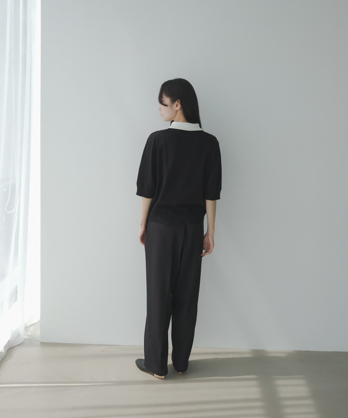 ≪在庫販売≫bi-color knit polo - black × white -(short sleeves)≪2023年5月29日21:00販売開始≫