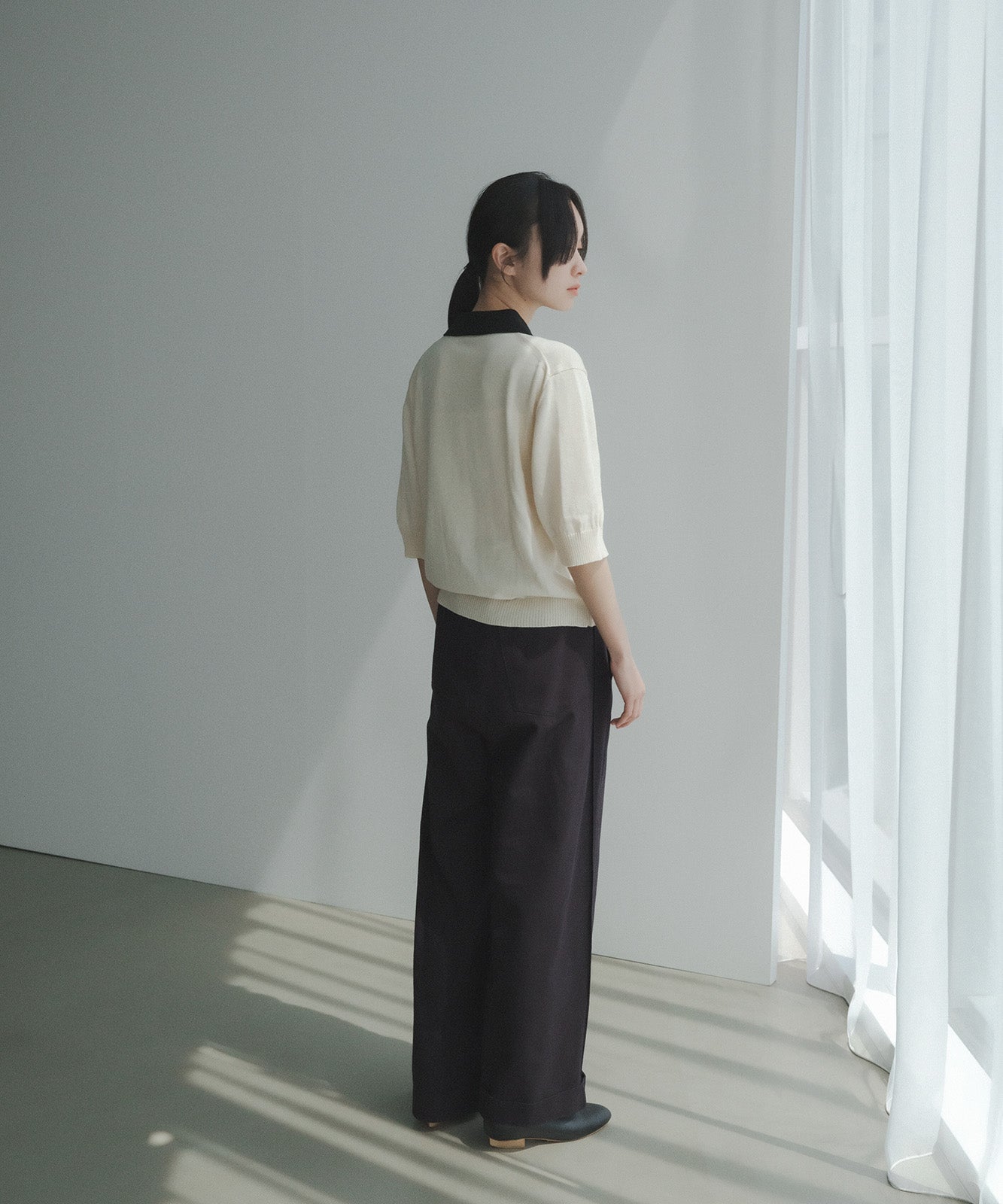 ≪在庫販売≫bi-color knit polo - ivory × black -(short sleeves)≪2023年8月1日19:00販売開始≫