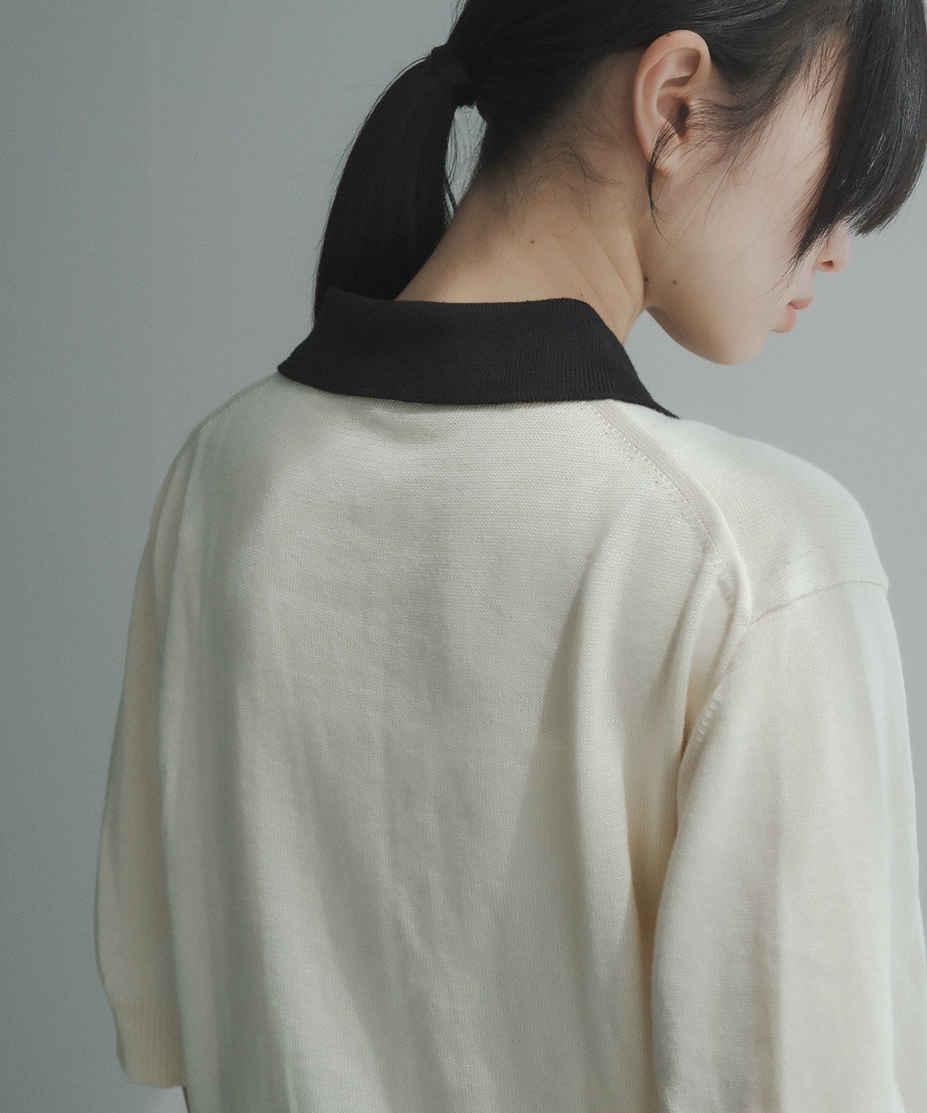 ≪在庫販売≫bi-color knit polo - ivory × black -(short sleeves)≪2023年8月1日19:00販売開始≫