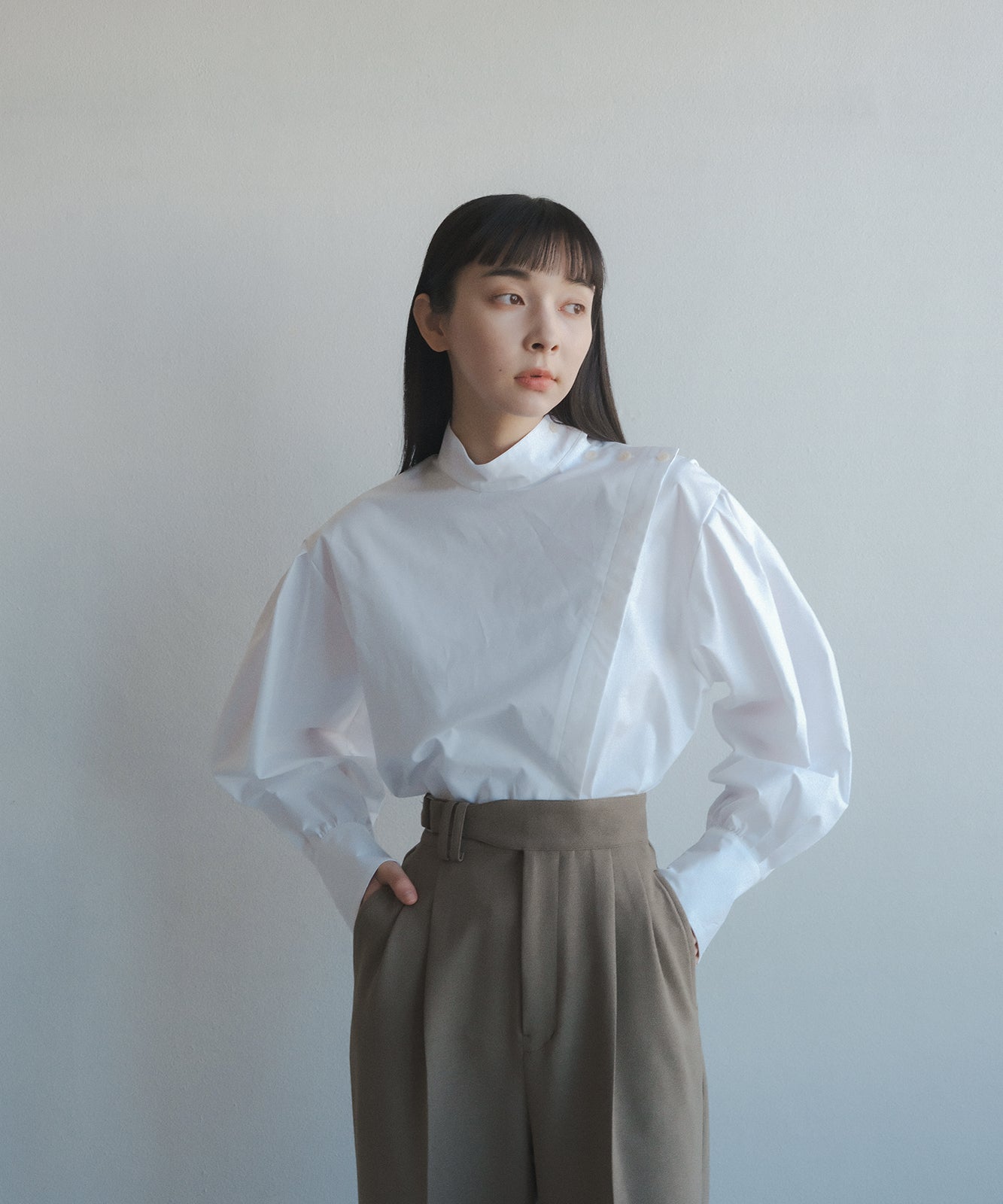 ≪在庫販売≫stand coller flap shirts（スタンドカラーフラップシャツ