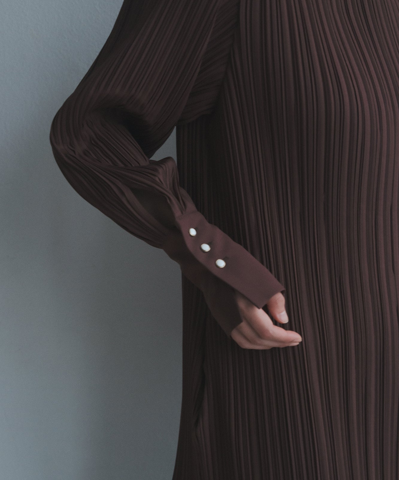≪予約販売≫stand collar twill pleats onepiece(スタンドカラーツイルプリーツワンピース)ブラウン ≪2023年7月12日21:00販売開始≫≪2023年10月下旬発送予定≫