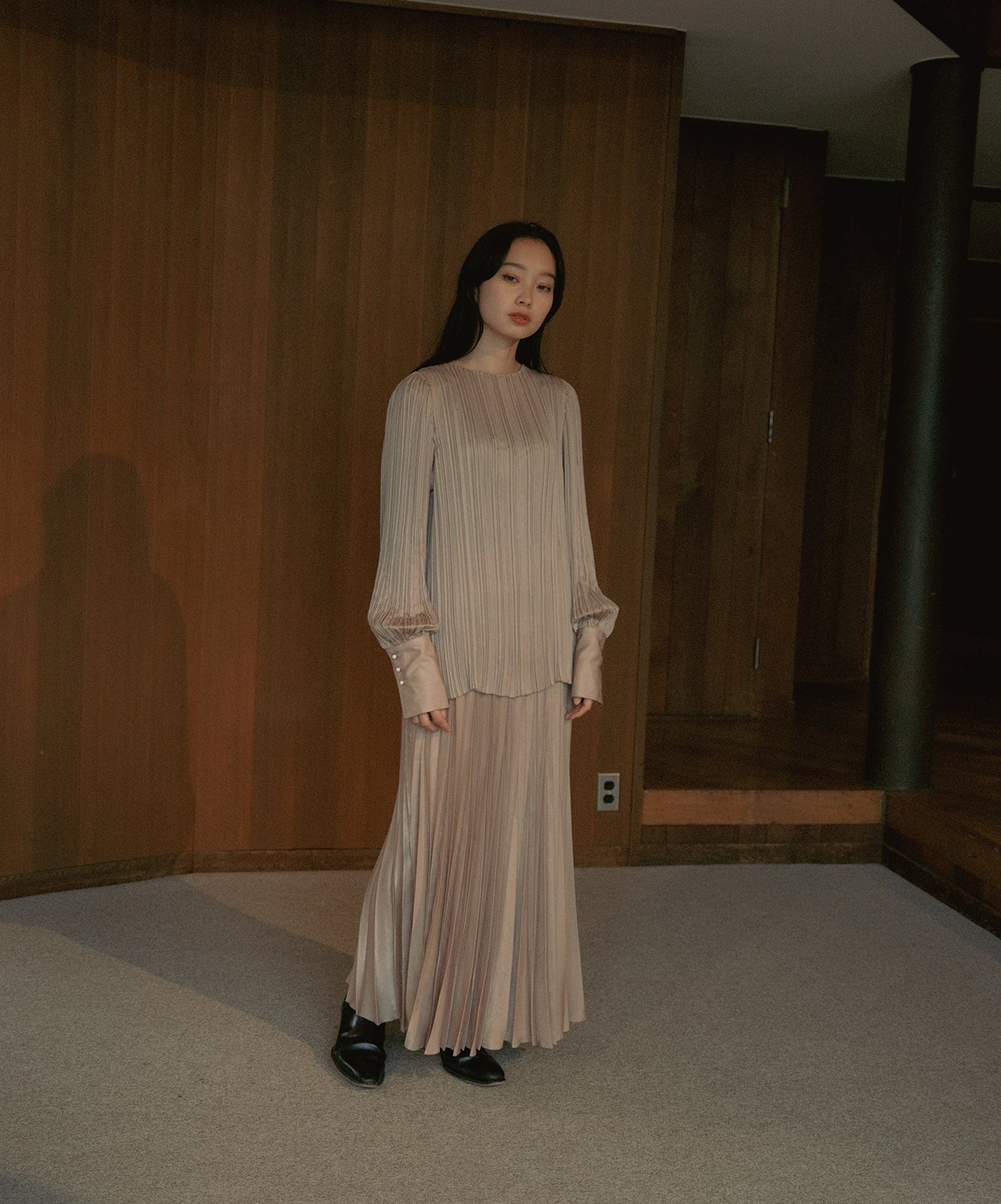 ≪予約販売≫pleats adjust skirt(プリーツアジャストスカート)シャンパンベージュ≪2023年6月28日21:00販売開始≫≪2023年9月下旬発送予定≫