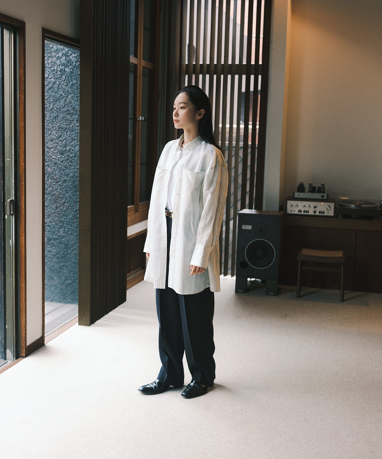 ≪通常販売≫sheer stripe long shirts(シアーストライプロングシャツ)
