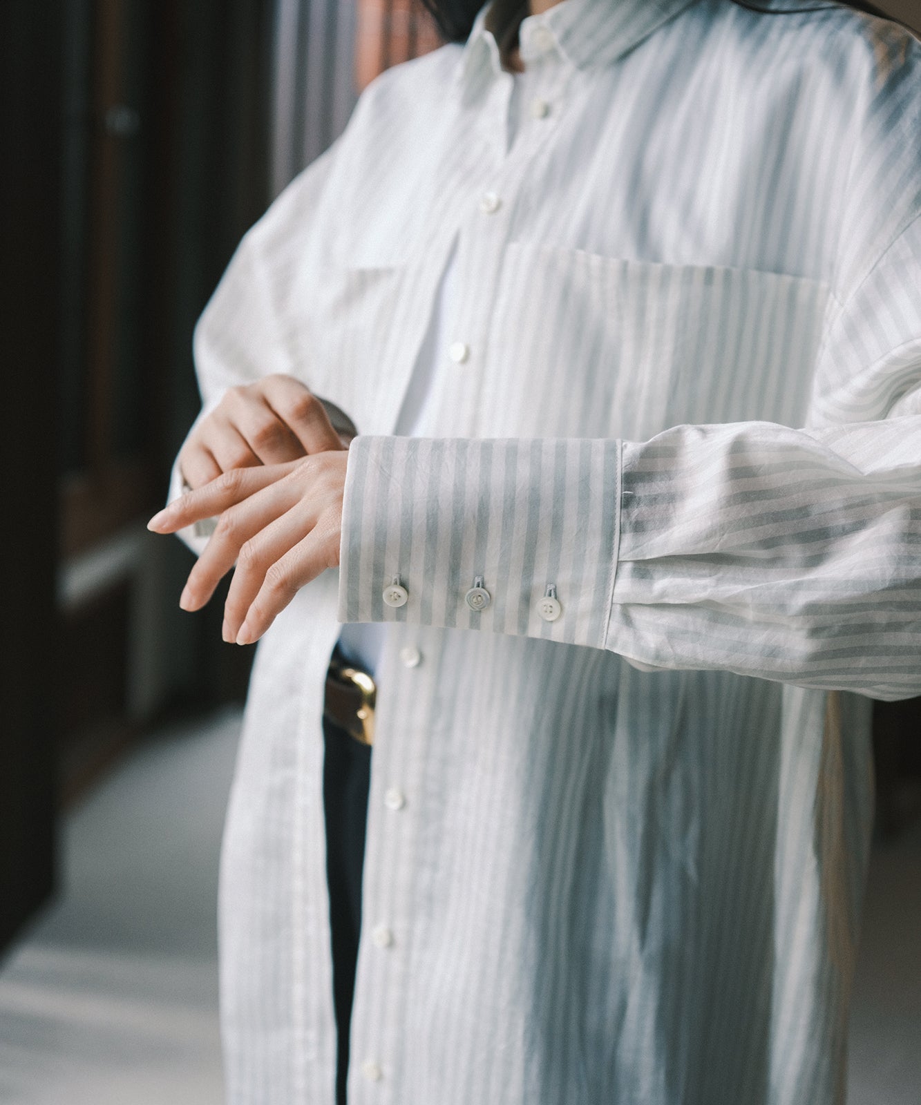 ≪通常販売≫sheer stripe long shirts(シアーストライプロングシャツ)