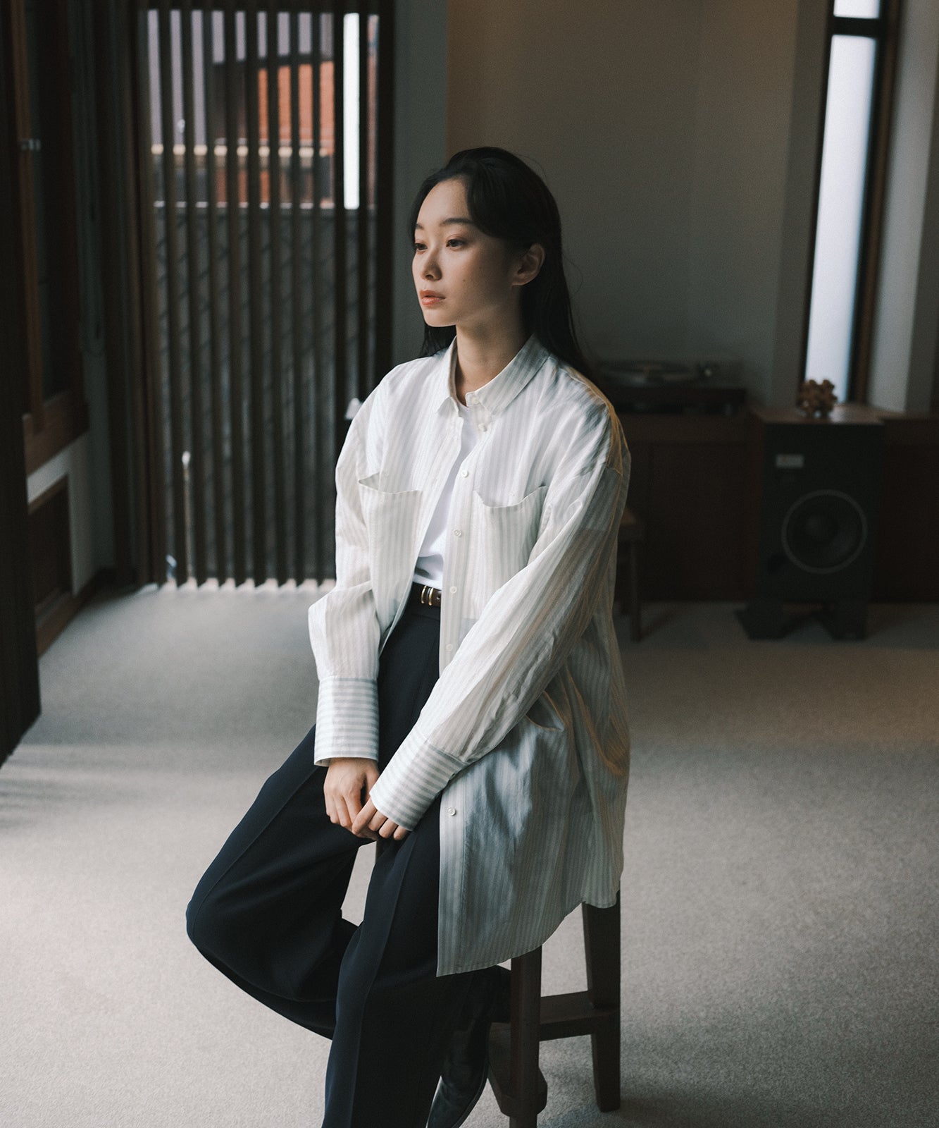 ≪通常販売≫sheer stripe long shirts(シアーストライプロングシャツ)
