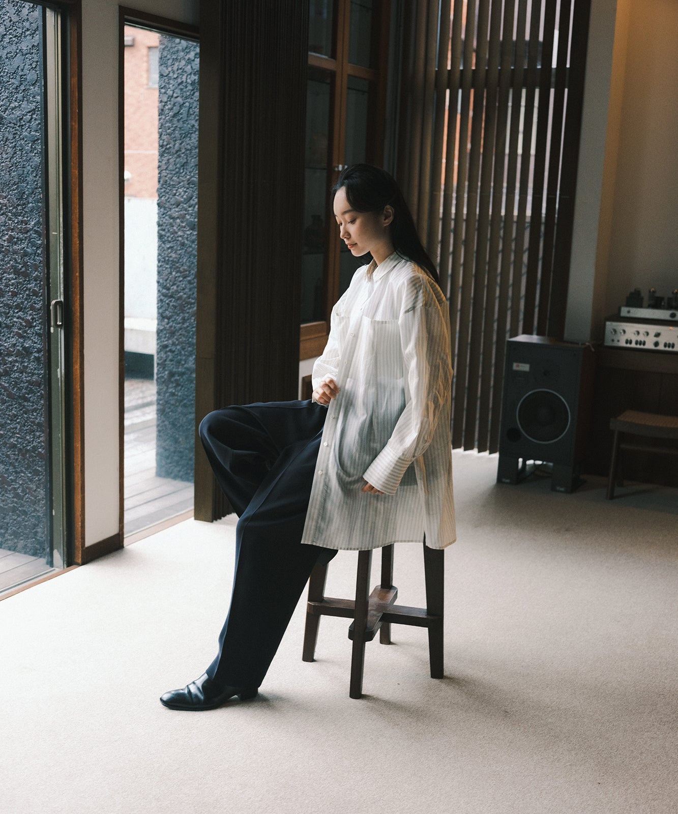 ≪通常販売≫sheer stripe long shirts(シアーストライプロングシャツ)