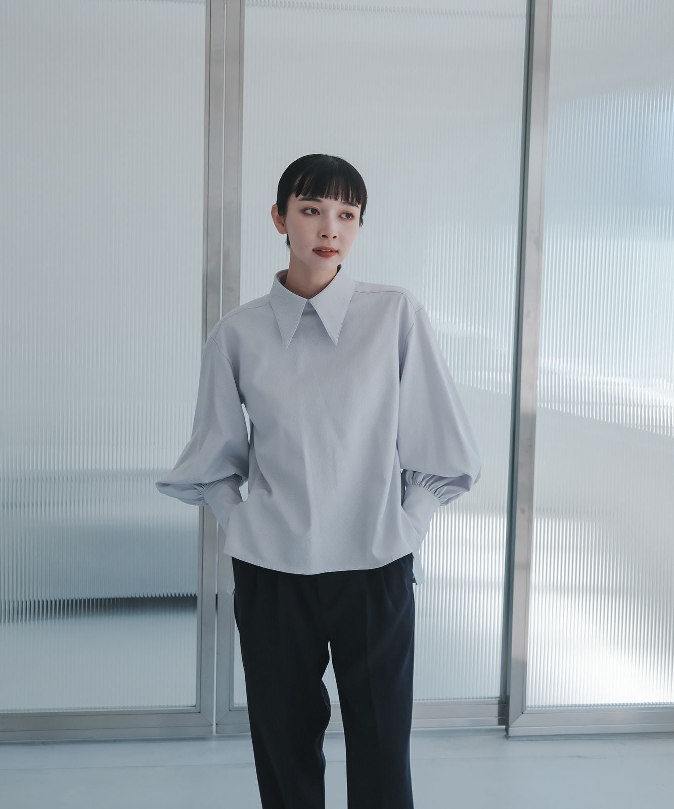 ≪予約販売≫shirts collar jacquard blouse(シャツカラージャカードブラウス)≪2023年8月23日19:00販売開始≫≪2023年11月下旬発送予定≫