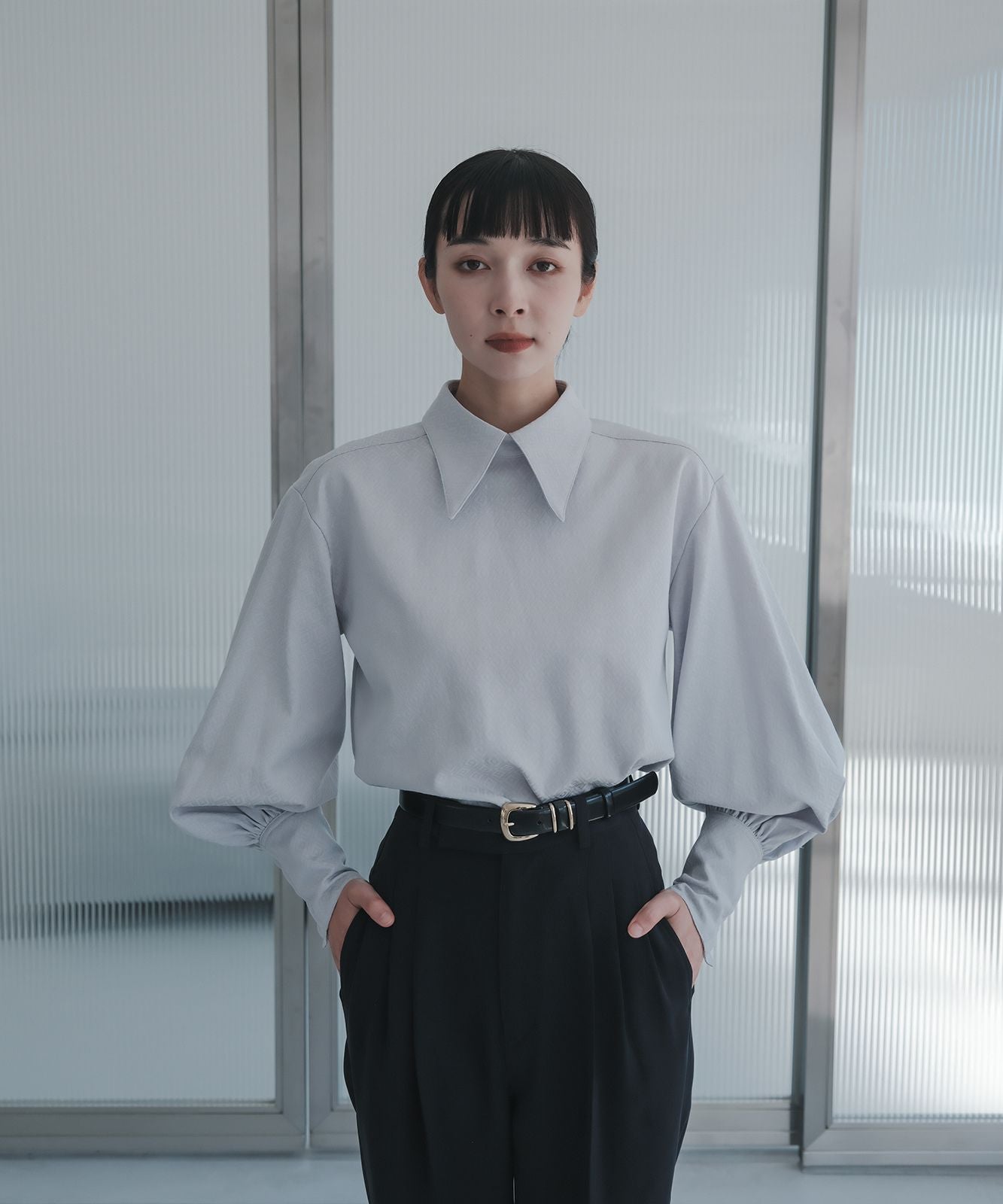 ≪予約販売≫shirts collar jacquard blouse(シャツカラージャカードブラウス)≪2023年8月23日19:00販売開始≫≪2023年11月下旬発送予定≫