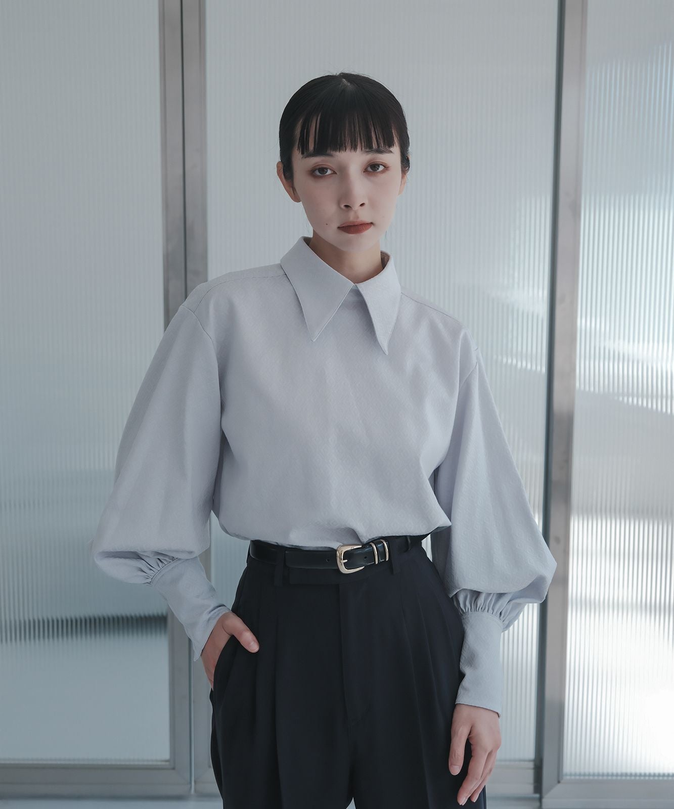 ≪予約販売≫shirts collar jacquard blouse(シャツカラージャカードブラウス)≪2023年8月23日19:00販売開始≫≪2023年11月下旬発送予定≫