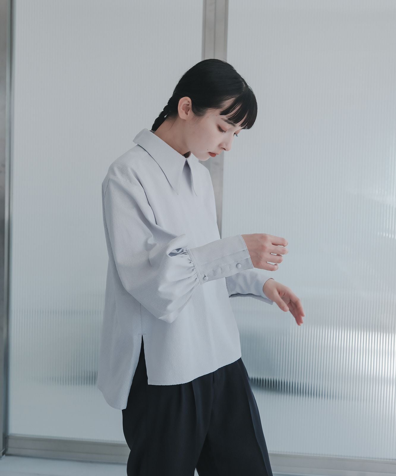 ≪予約販売≫shirts collar jacquard blouse(シャツカラージャカードブラウス)≪2023年8月23日19:00販売開始≫≪2023年11月下旬発送予定≫