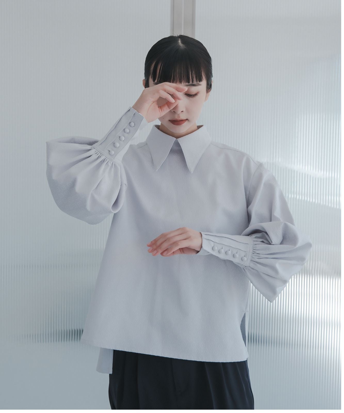≪予約販売≫shirts collar jacquard blouse(シャツカラージャカードブラウス)≪2023年8月23日19:00販売開始≫≪2023年11月下旬発送予定≫