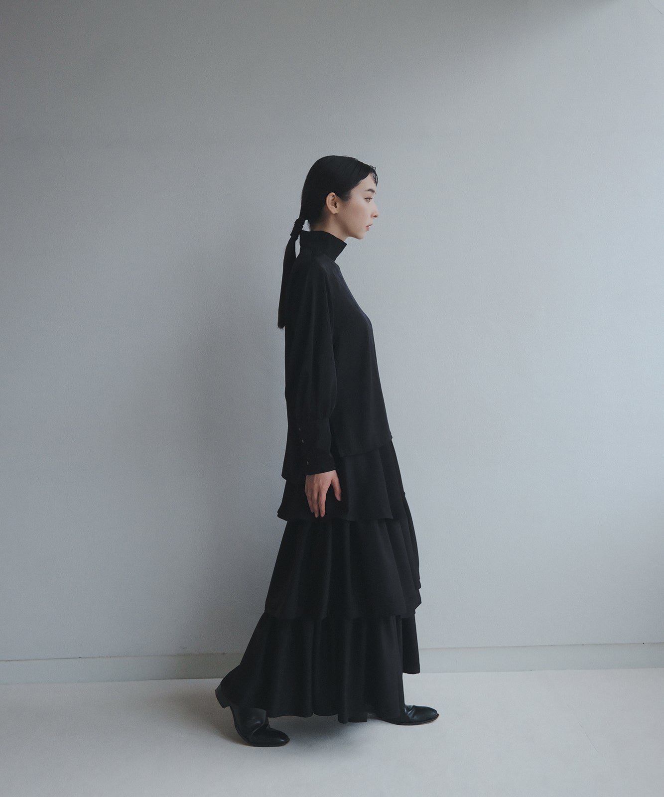 ≪予約販売≫high neck dress shirts - black satin -(ハイネックドレスシャツ-ブラックサテン-)≪2023年7月10日21:00販売開始≫≪2023年9月下旬発送予定≫